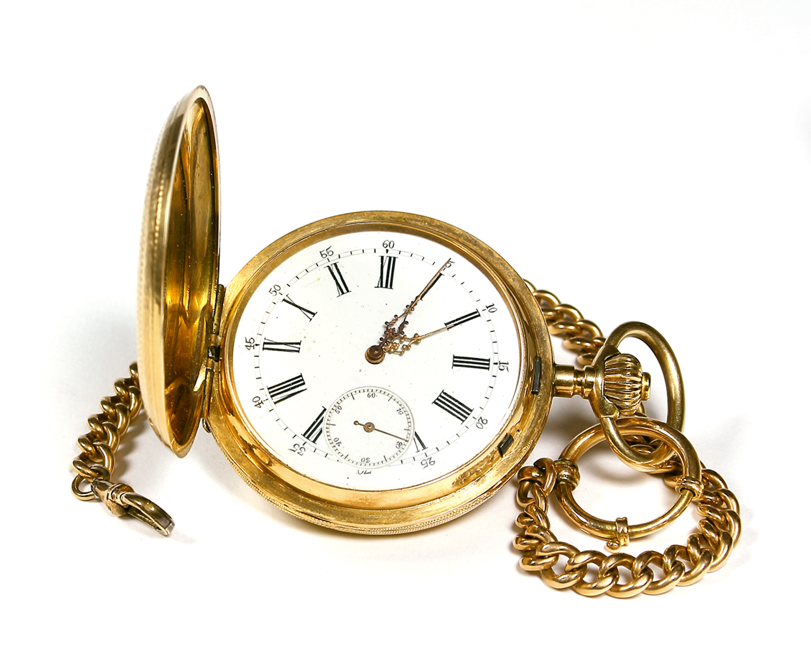 Taschenuhr Savonnette mit Kette 585er GG. Ancre um 1900 Dreideckel Gold N 6101 Spiral Breguet Auktionshaus Quentin Berlin Auktionsarchiv