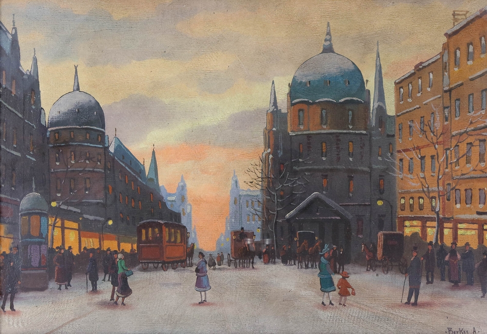 Auktionshaus Quentin Berlin  Gemälde Berkes  Antal  Straßenszene  wohl Budapest.