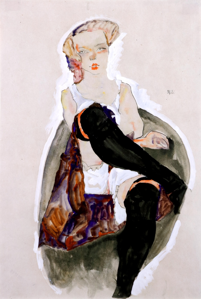 Auktionshaus Quentin Berlin  Künstlergrafik Schiele  Egon  nach  Mädchen mit übereinander geschlagenen Beinen (1911)