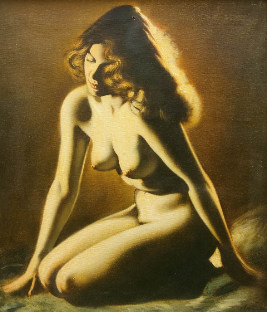 Auktionshaus Quentin Berlin  Gemälde Brenninger  Georg  Kniender weiblicher Akt.