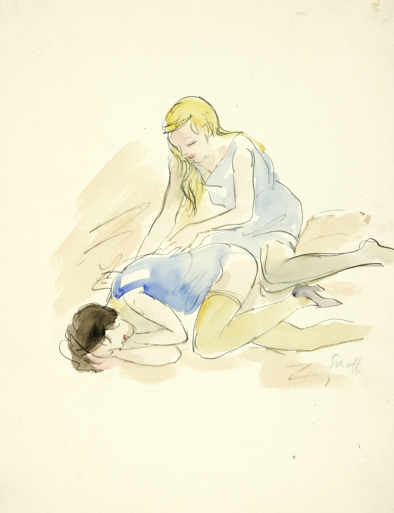 Auktionshaus Quentin Berlin  Zeichnungen Schoff  Otto  Zwei Frauen  blond und brünett