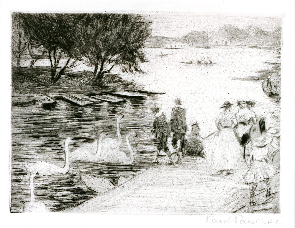Auktionshaus Quentin Berlin  Künstlergrafik Paeschke  Paul  Schwäne an der Havel. Um 1914.
