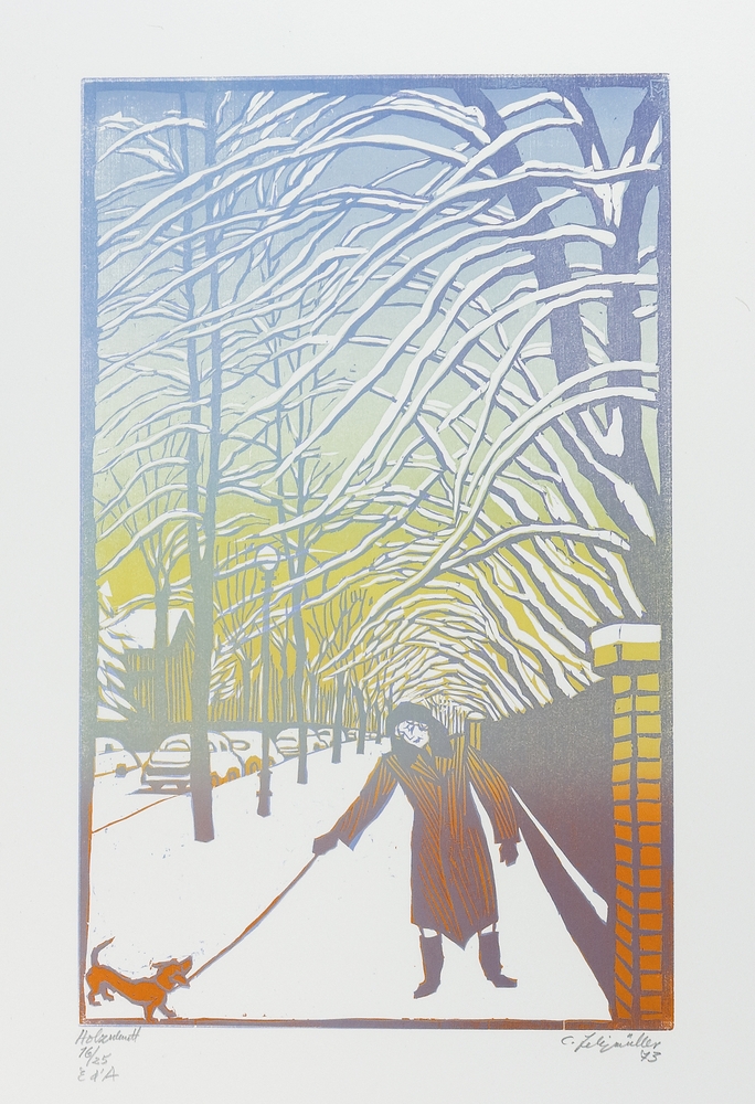Auktionshaus Quentin Berlin  Künstlergrafik Felixmüller  Conrad  Berlin-Zehlendorf  Vorortstrassen im Winter. 1973.