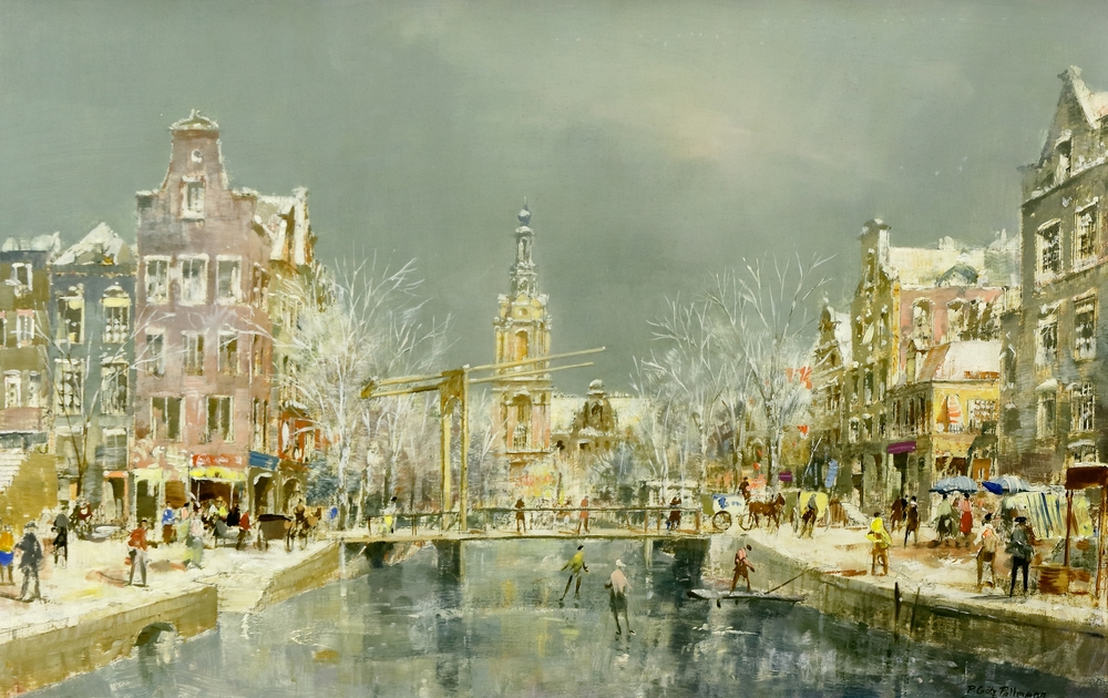 Auktionshaus Quentin Berlin  Gemälde Pallmann  Peter Götz  Holländische Stadtlandschaft im Winter (Delft ?)