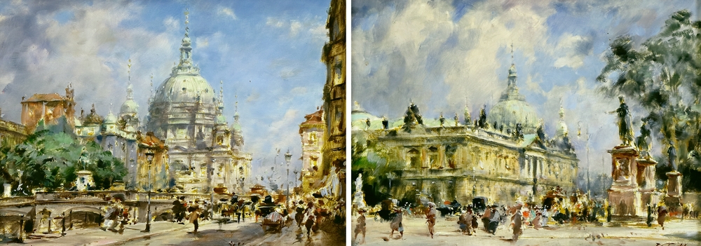 Auktionshaus Quentin Berlin  Gemälde Tritt  Wolfgang  Berlin  Unter den Linden  mit Stadtschloß und Berliner Dom. Gegenstücke. Zwei Gemälde