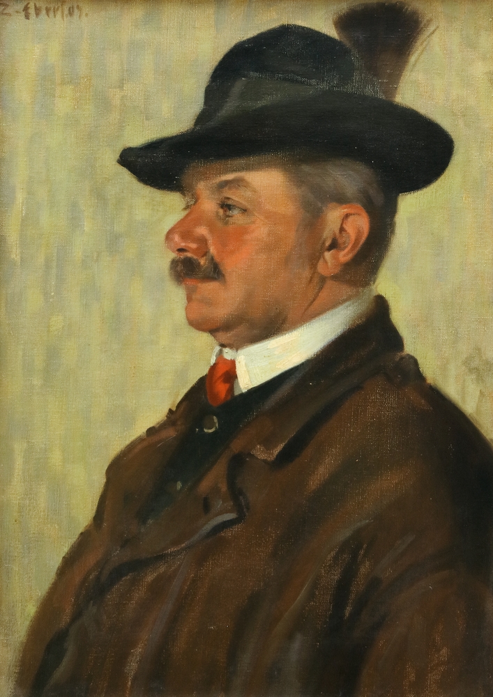 Auktionshaus Quentin Berlin  Gemälde Eberl  Francois Zdenek  Brustbild eines Mannes mit Tirolerhut. (19)09.