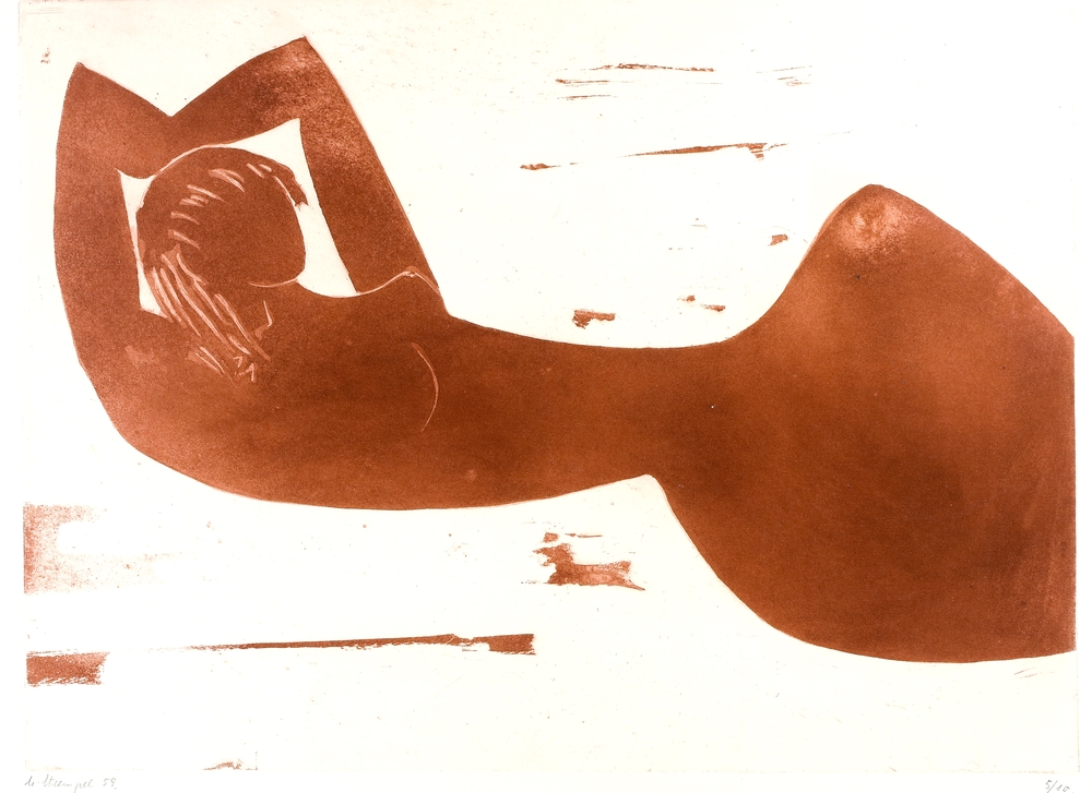 Auktionshaus Quentin Berlin  Künstlergrafik Strempel  Horst  Liegender weiblicher Dreiviertelakt. 1959.