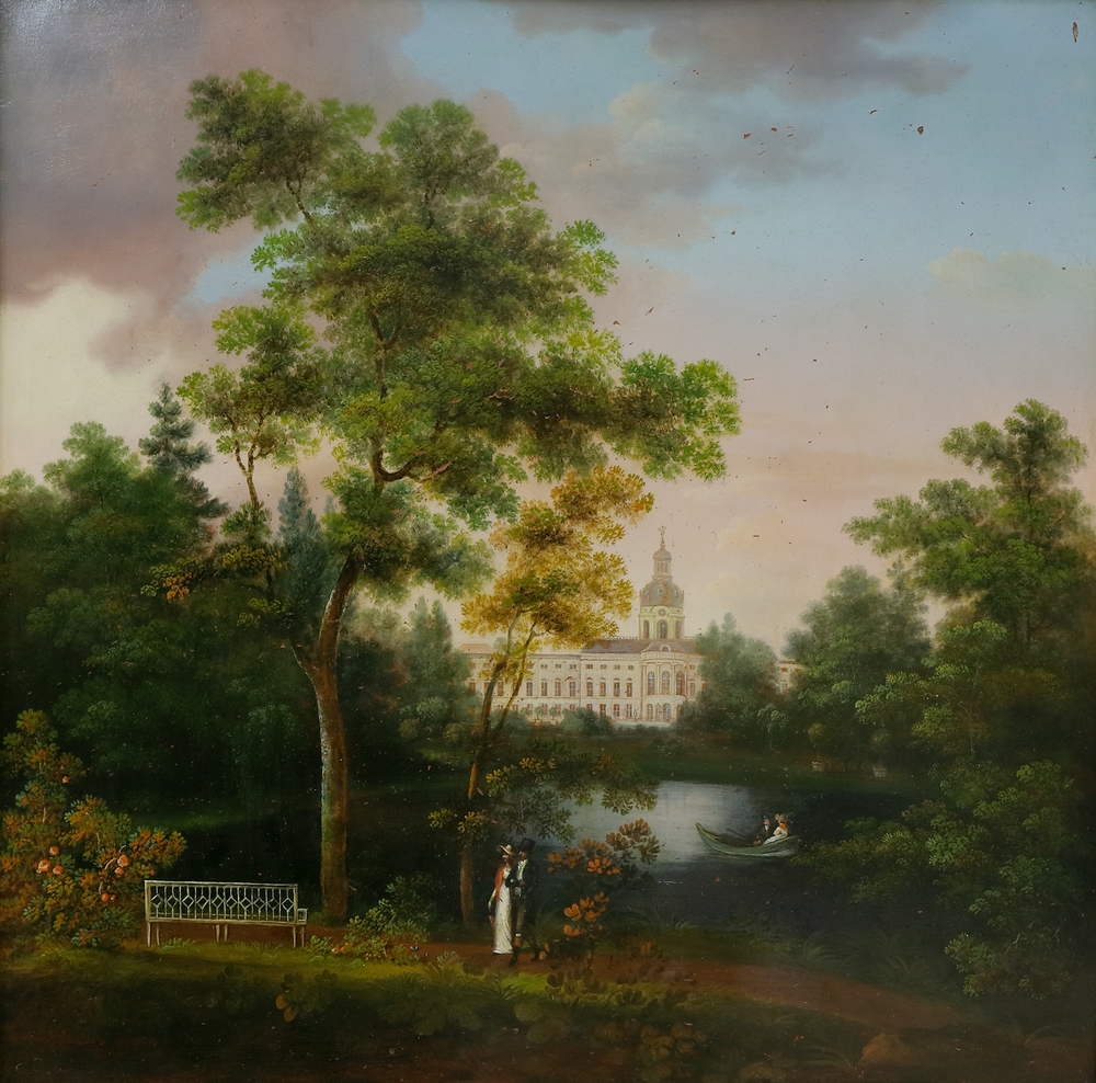 Auktionshaus Quentin Berlin  Gemälde Landschaftsmaler  wohl Meyer & Wried 1. Hälfte 19. Jh.  Ansicht von dem Garten und Schloß zu Charlottenburg.