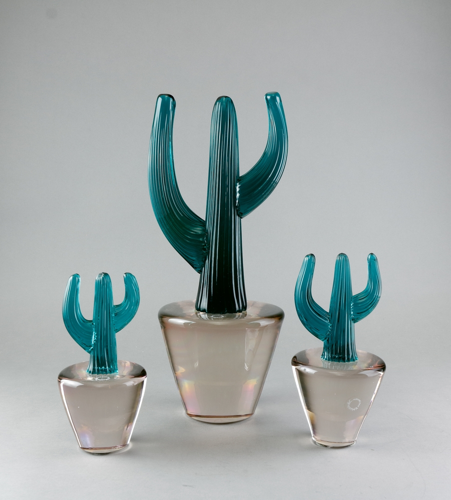Auktionshaus Quentin Berlin  Glas Kakteen-Skulpturen  Murano  Vincenzo Nason & Cie  Italien  20. Jh.  drei Stück