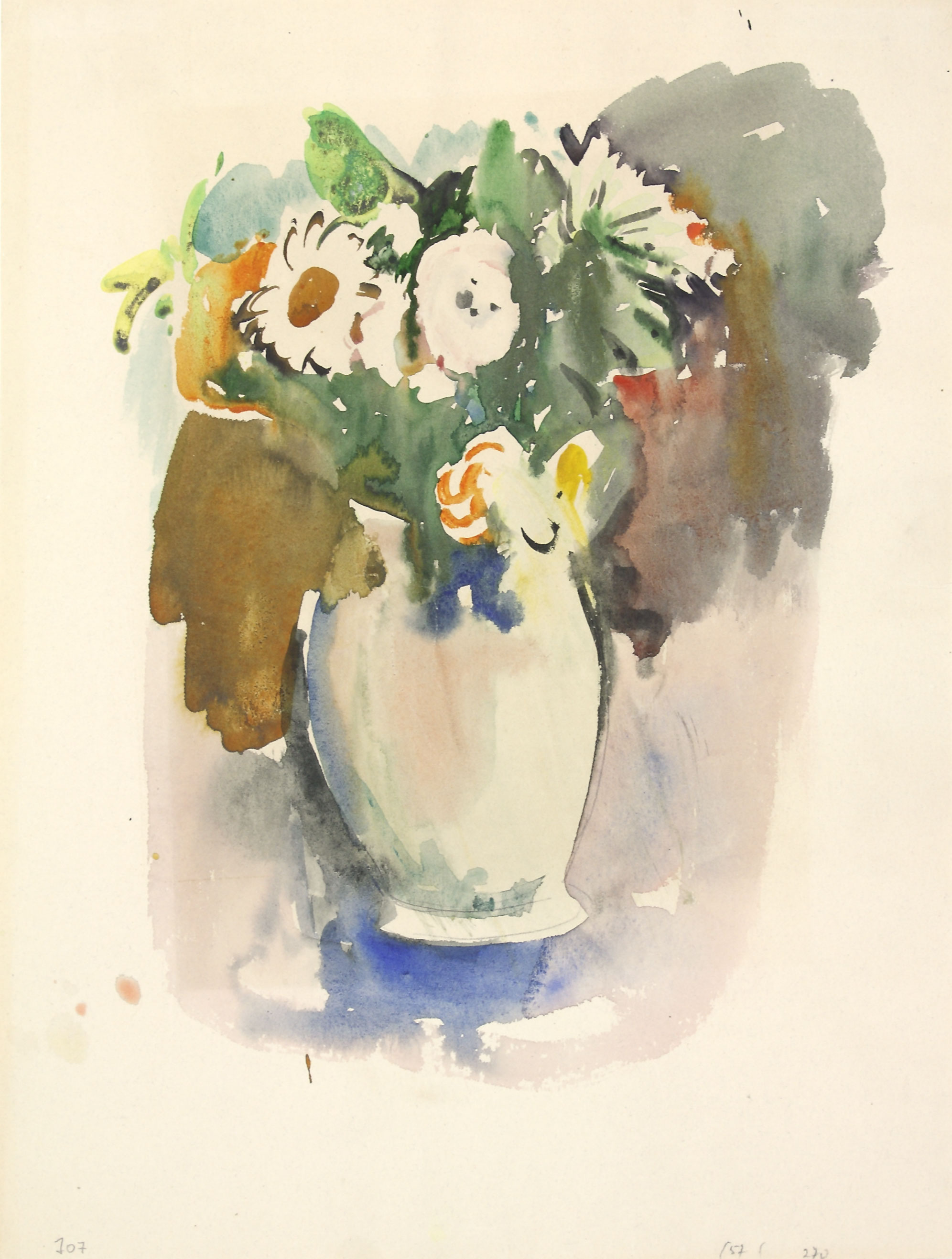 Auktionshaus Quentin Berlin RÃ¡gÃ³czy  Joachim (1895 Bonn - 1975 Berlin) / Vase mit BlumenstrauÃ. Aquarell auf beigem Velin  rÃ¼ckseitig Stillleben mit Obst. Um 1930. 32
