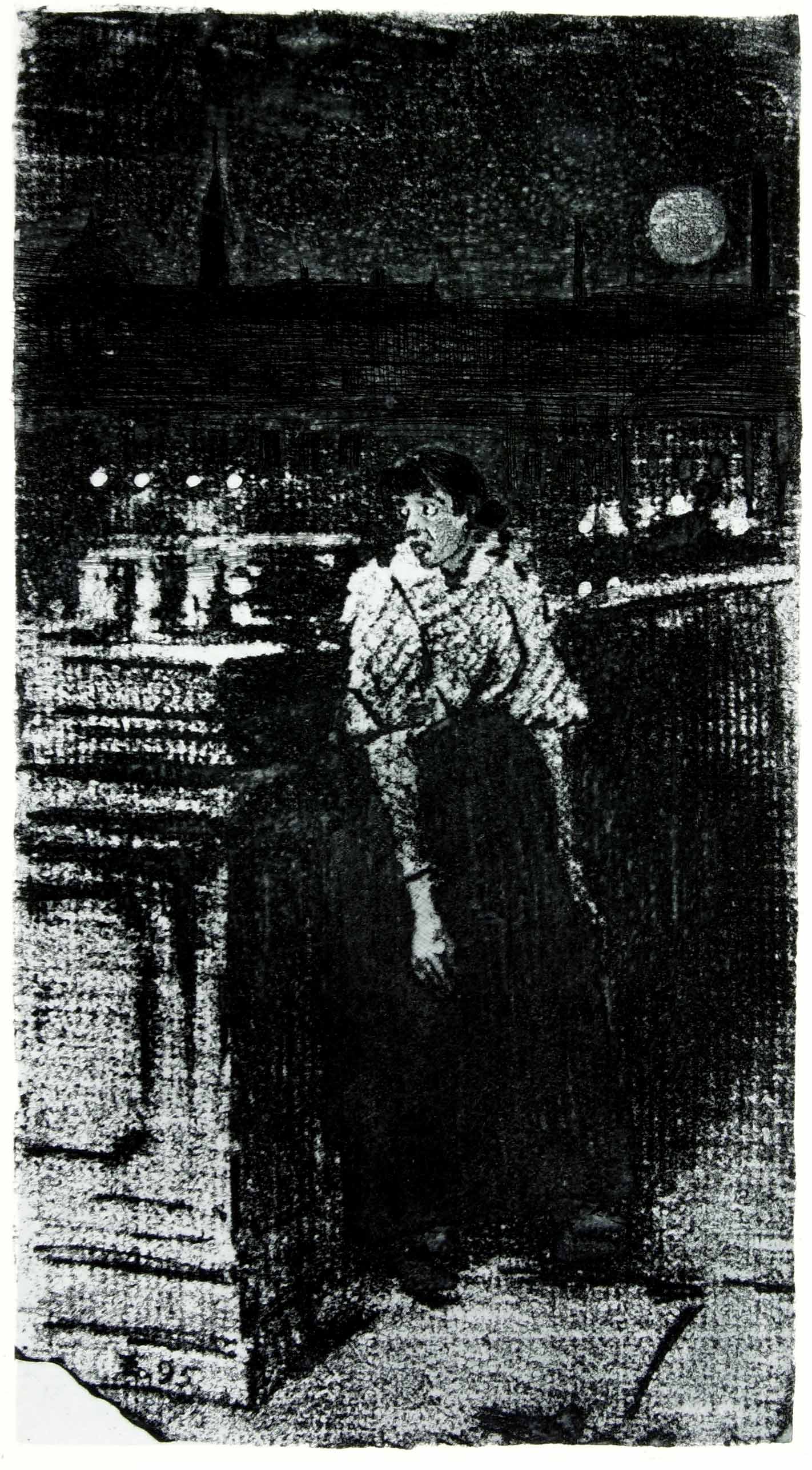 Auktionshaus Quentin Berlin  Künstlergrafik Zille  Heinrich (1858 Radeberg - 1929 Berlin) / Nacht. 1895. Radierung mit blau-grÃ¼ner Tonplatte auf gewalztem China auf Kupfertiefdruckkarton. 19 