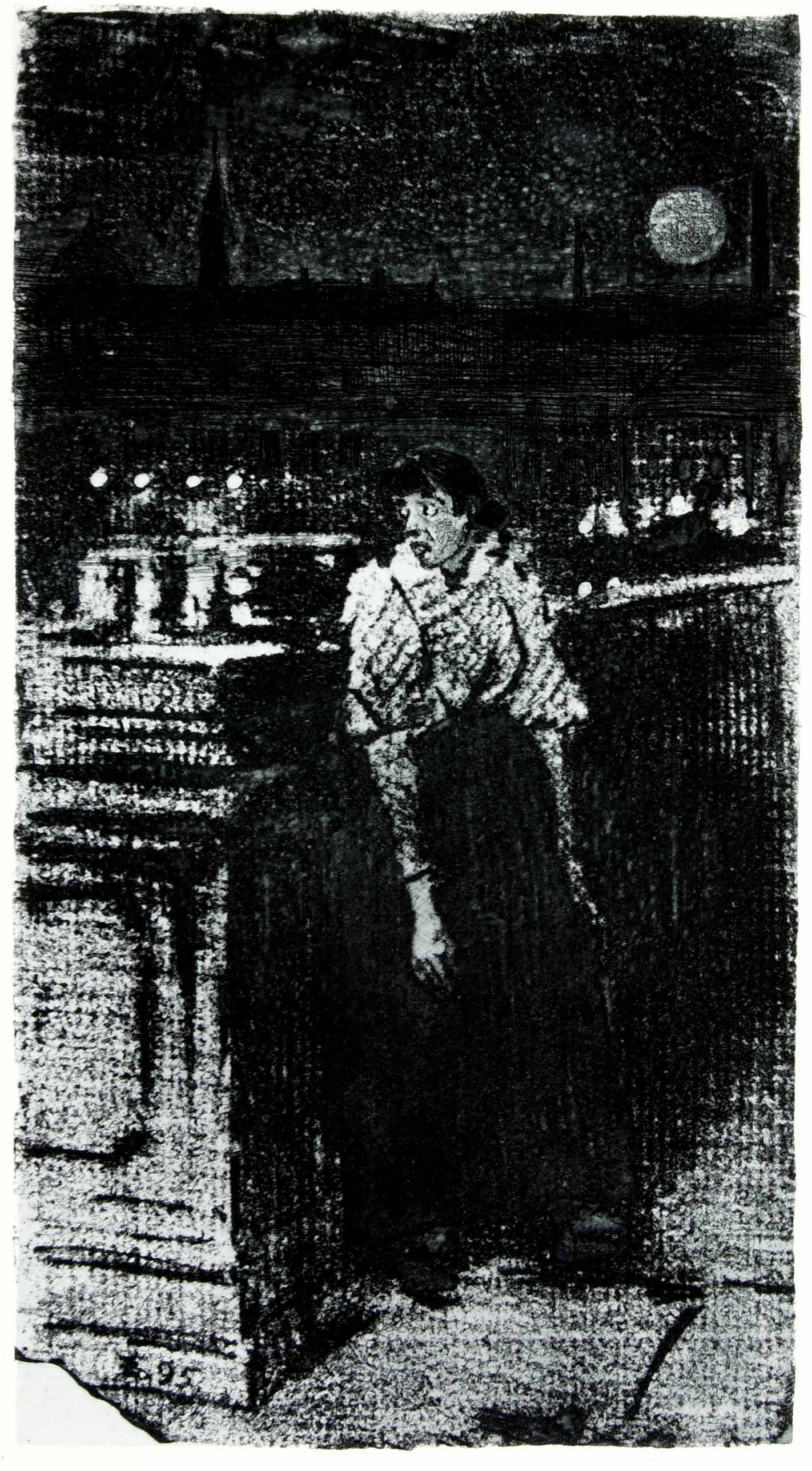 Auktionshaus Quentin Berlin  Künstlergrafik Zille  Heinrich (1858 Radeberg - 1929 Berlin) / Nacht. 1895. Radierung mit blau-grüner Tonplatte auf gewalztem China auf Kupfertiefdruckkarton. 19 8 
