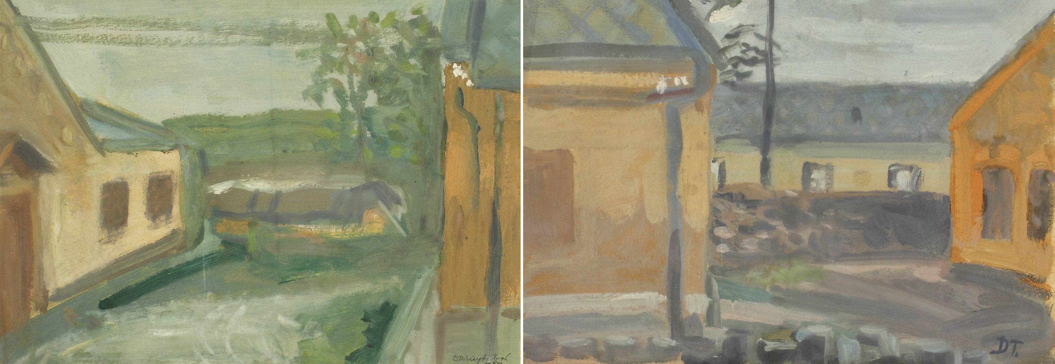 Auktionshaus Quentin Berlin Duray  Tibor (1912 Budapest - 1988 ebd.) / LandhÃ¤user (Falusi hazak)  Dorfende (FalurÃ¨ge). 1955. Zwei GemÃ¤lde auf Karton. 20 x 28 cm. Jeweils