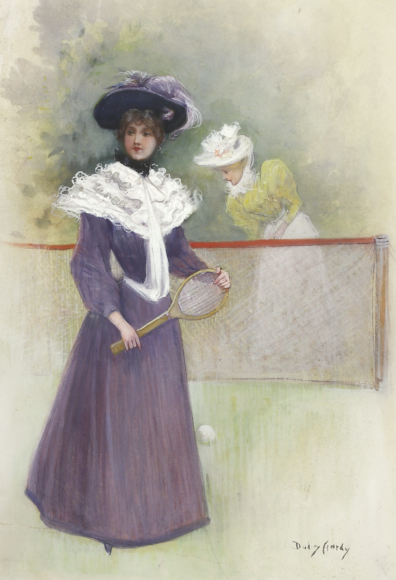 Auktionshaus Quentin Berlin Hardy  Dudley (1867 Sheffield - 1922 London) /Junge Damen beim Tennisspiel. Aquarell. 31 x 22 cm. Signiert. Im Passepartout  unter Glas gerahmt. 