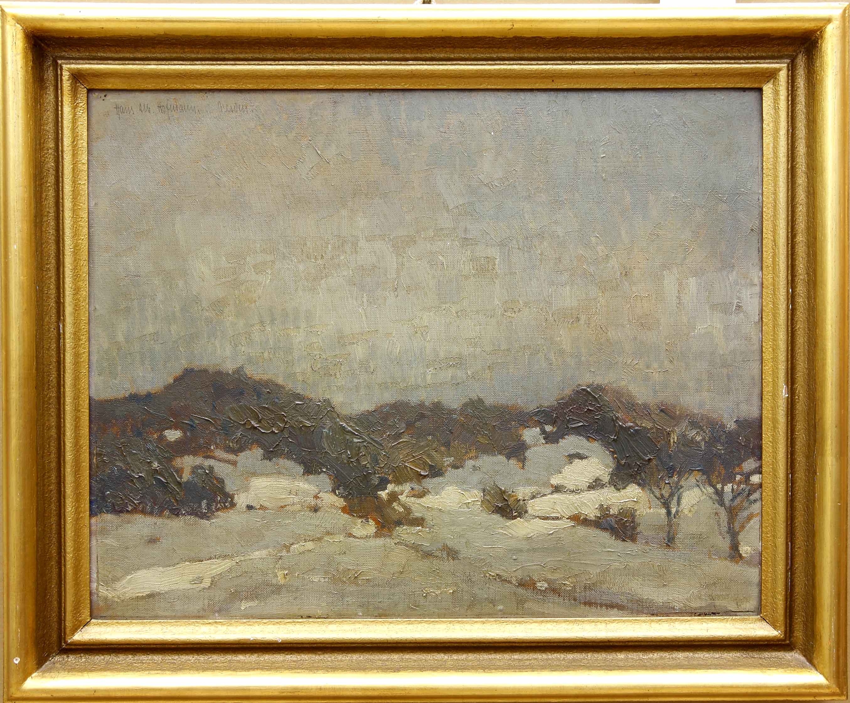 Auktionshaus Quentin Berlin  Gemälde Hofmann  Hanns Albert (1889 Karlsruhe â 1966) / Dresden. Landschaft bei Pirna. Jan. (19)10. Ãl auf Malkarton. 39 7 x 49 5 cm. Signiert und bez