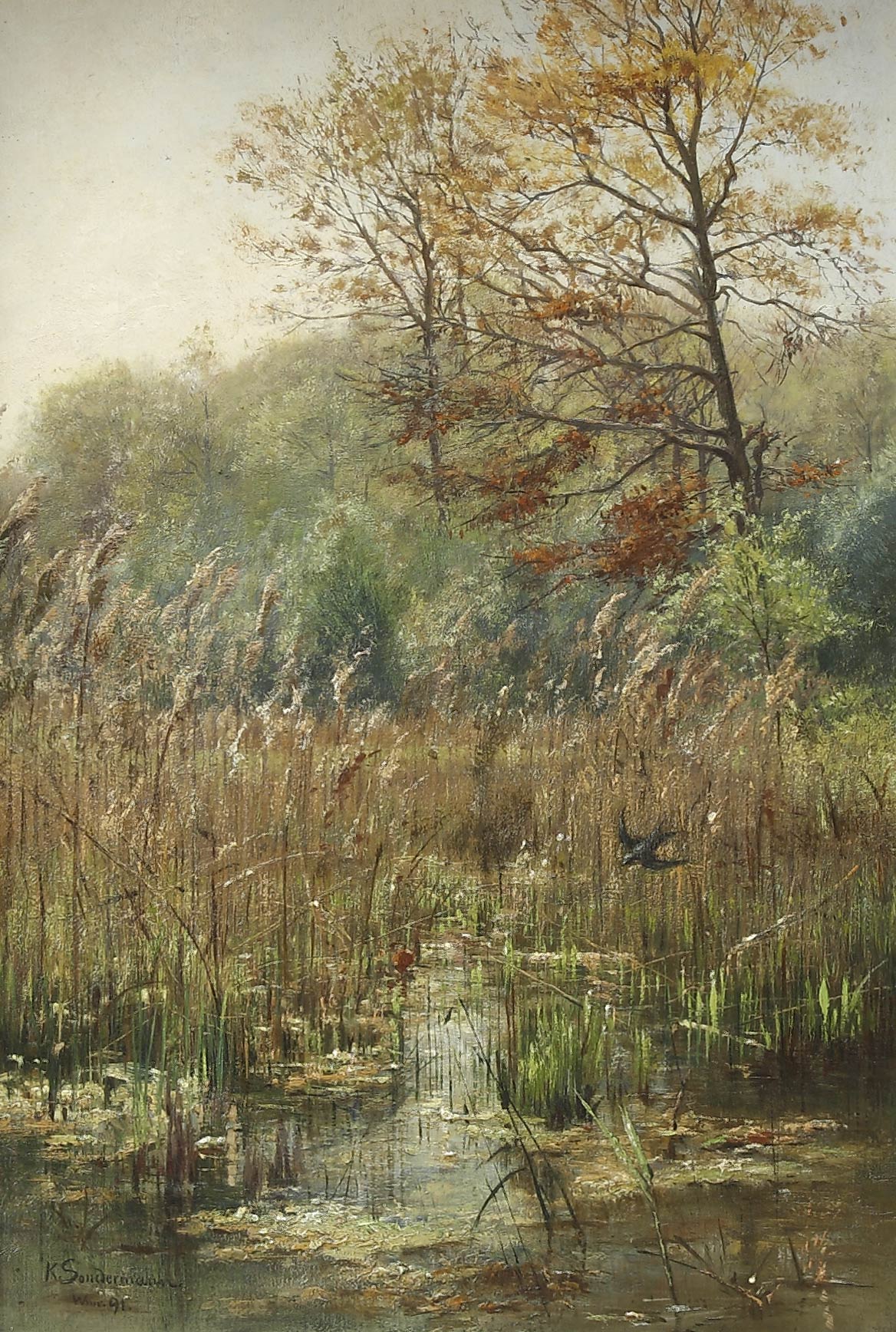 Auktionshaus Quentin Berlin Sondermann  Karl (1862 DÃ¼sseldorf) / Schilf bewachsene Uferlandschaft. W(ei)m(a)r (18)91. Ãl auf Leinwand. 50 x 33 cm. Links unten signiert und 