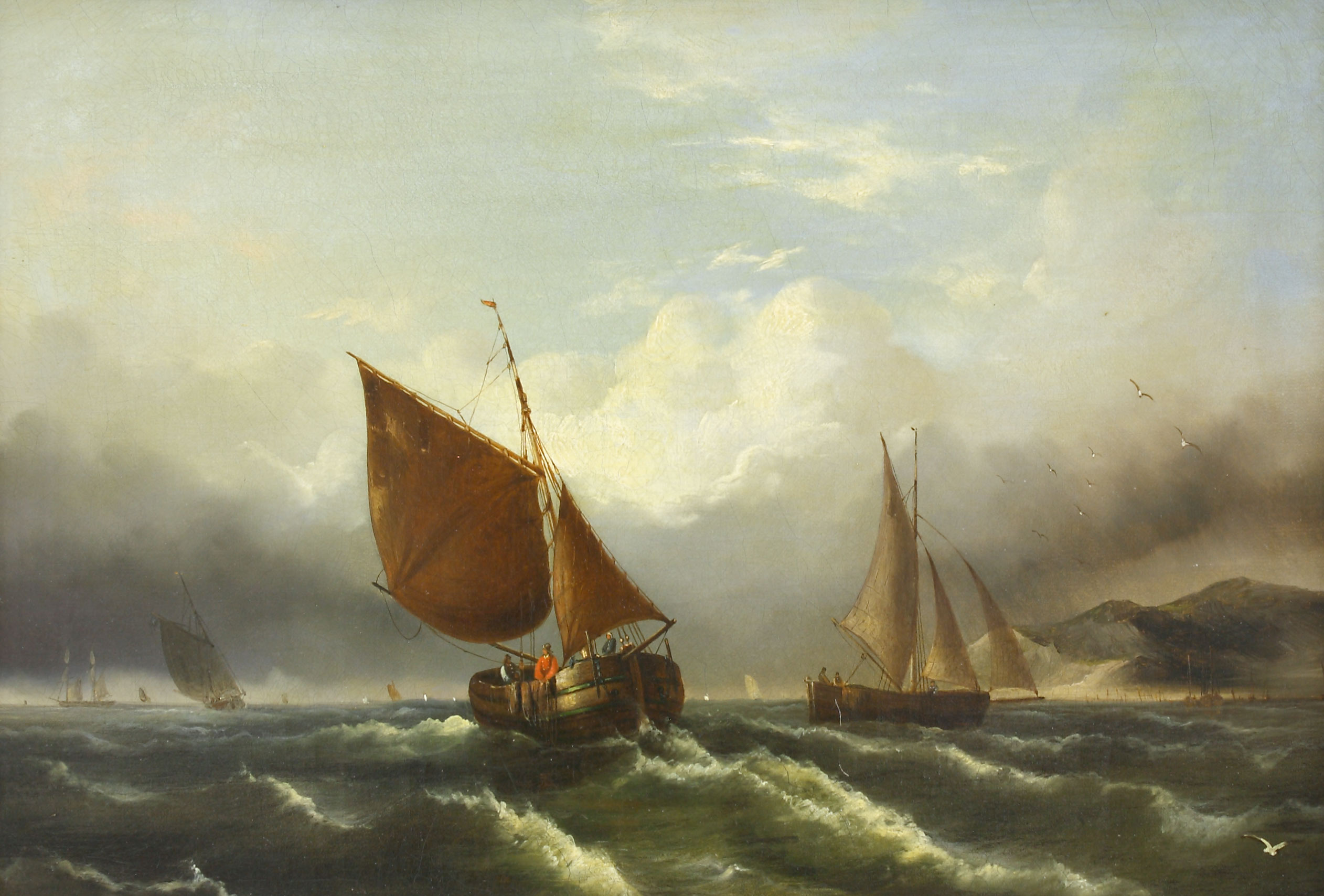 Auktionshaus Quentin Berlin Marinemaler des 19. Jh.  Zwei Segelboote auf bewegter See  im Hintergrund weitere