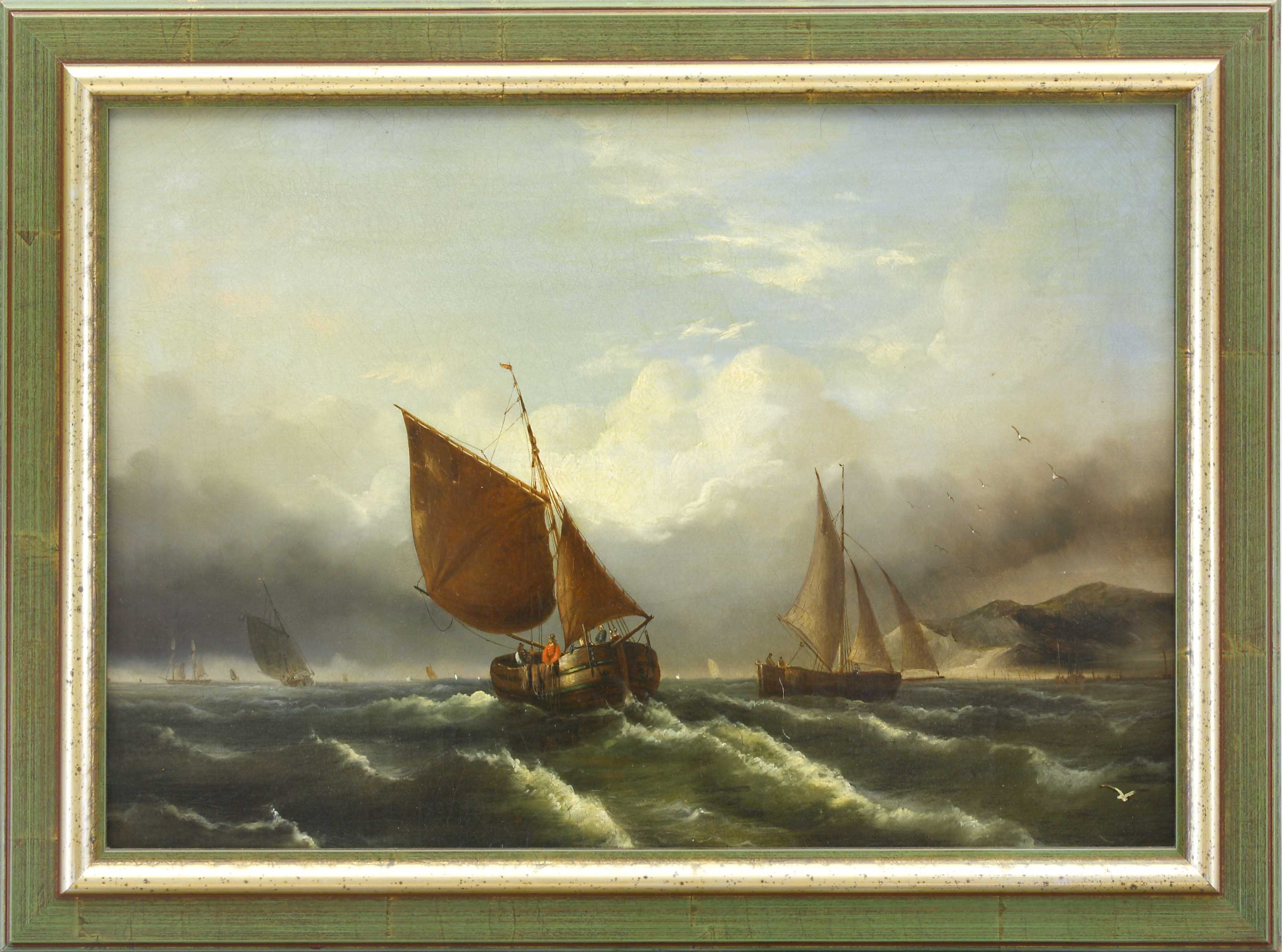 Auktionshaus Quentin Berlin  Gemälde Marinemaler des 19. Jh.  Zwei Segelboote auf bewegter See  im Hintergrund weitere