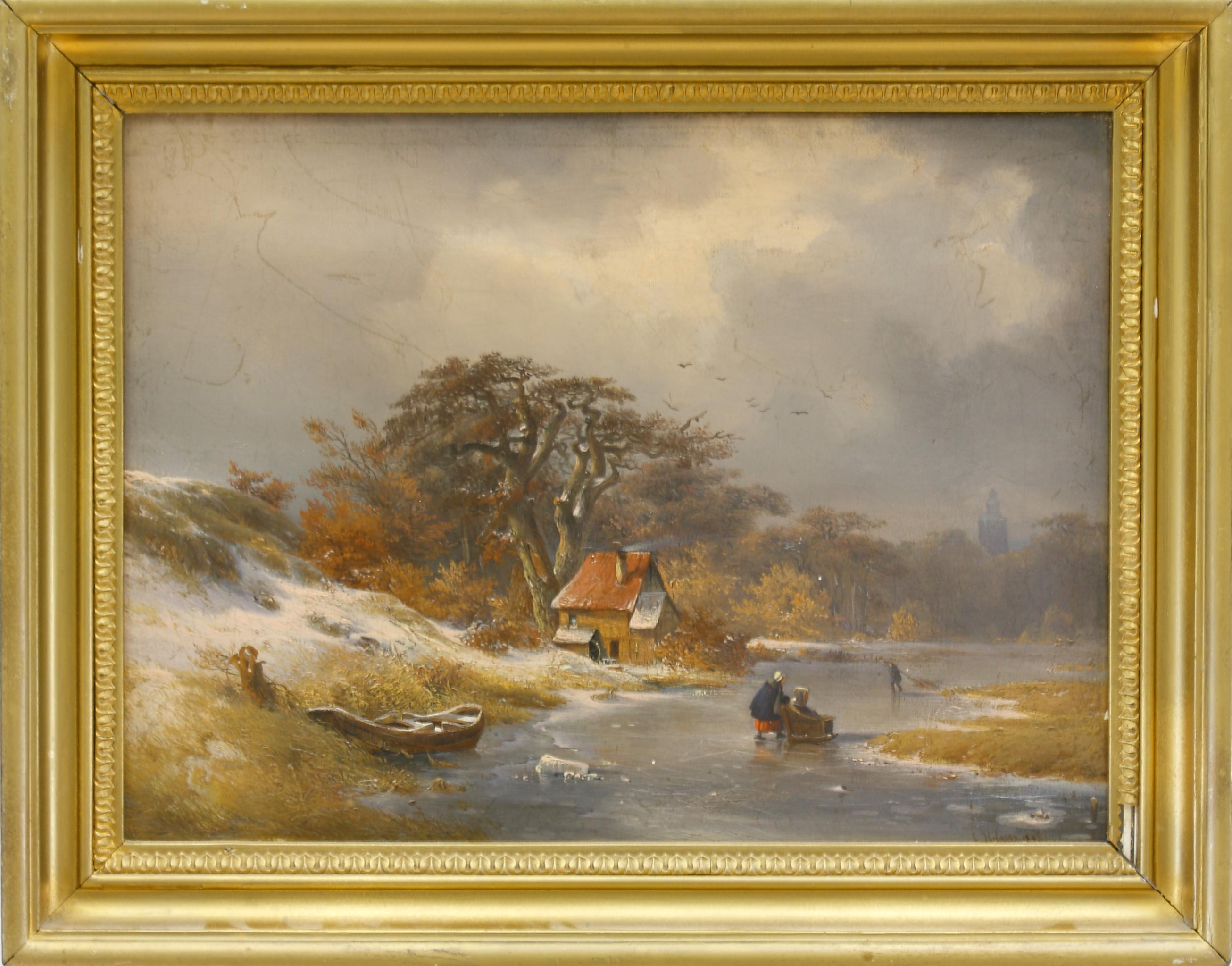 Auktionshaus Quentin Berlin  Gemälde Hilgers  Carl  Winterlandschaft mit verschneitem Ufer. 1842