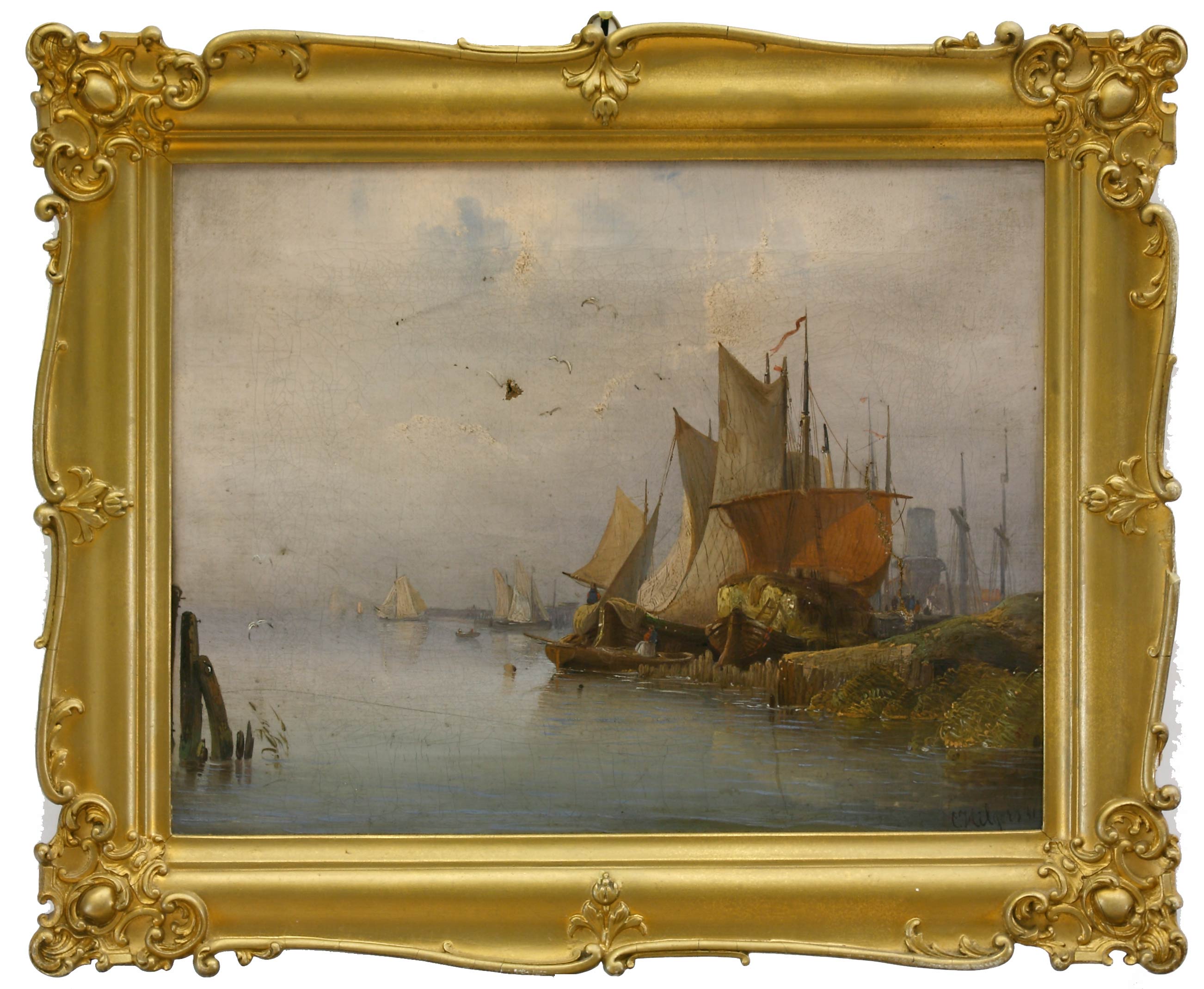 Auktionshaus Quentin Berlin  Gemälde Hilgers  Carl  Anlandende Segelboote. (18)41