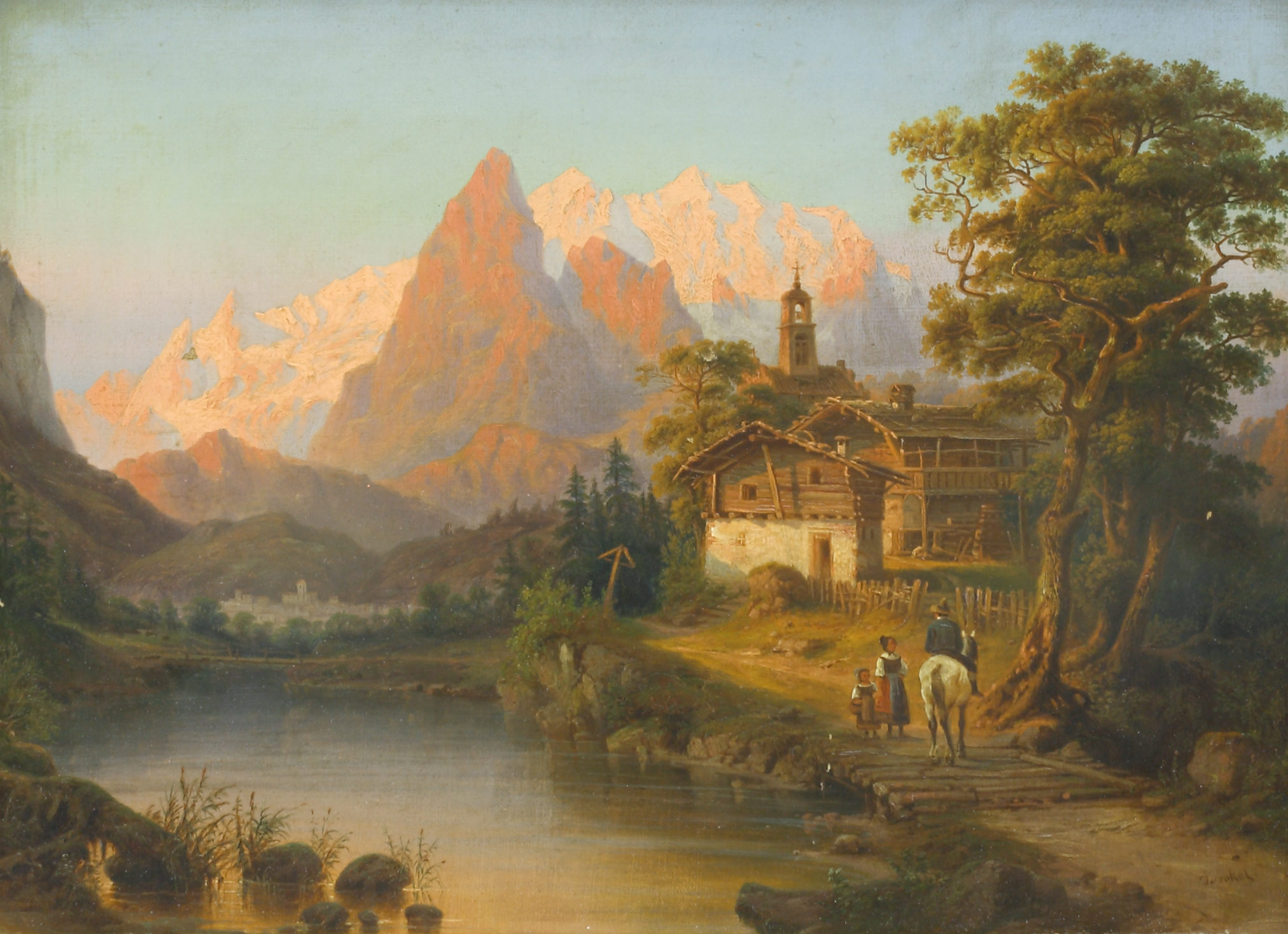 Auktionshaus Quentin Berlin Jaeckel  Heinrich Karl  Das Wetterhorn im Abendrot  von Meiringen aus gesehen