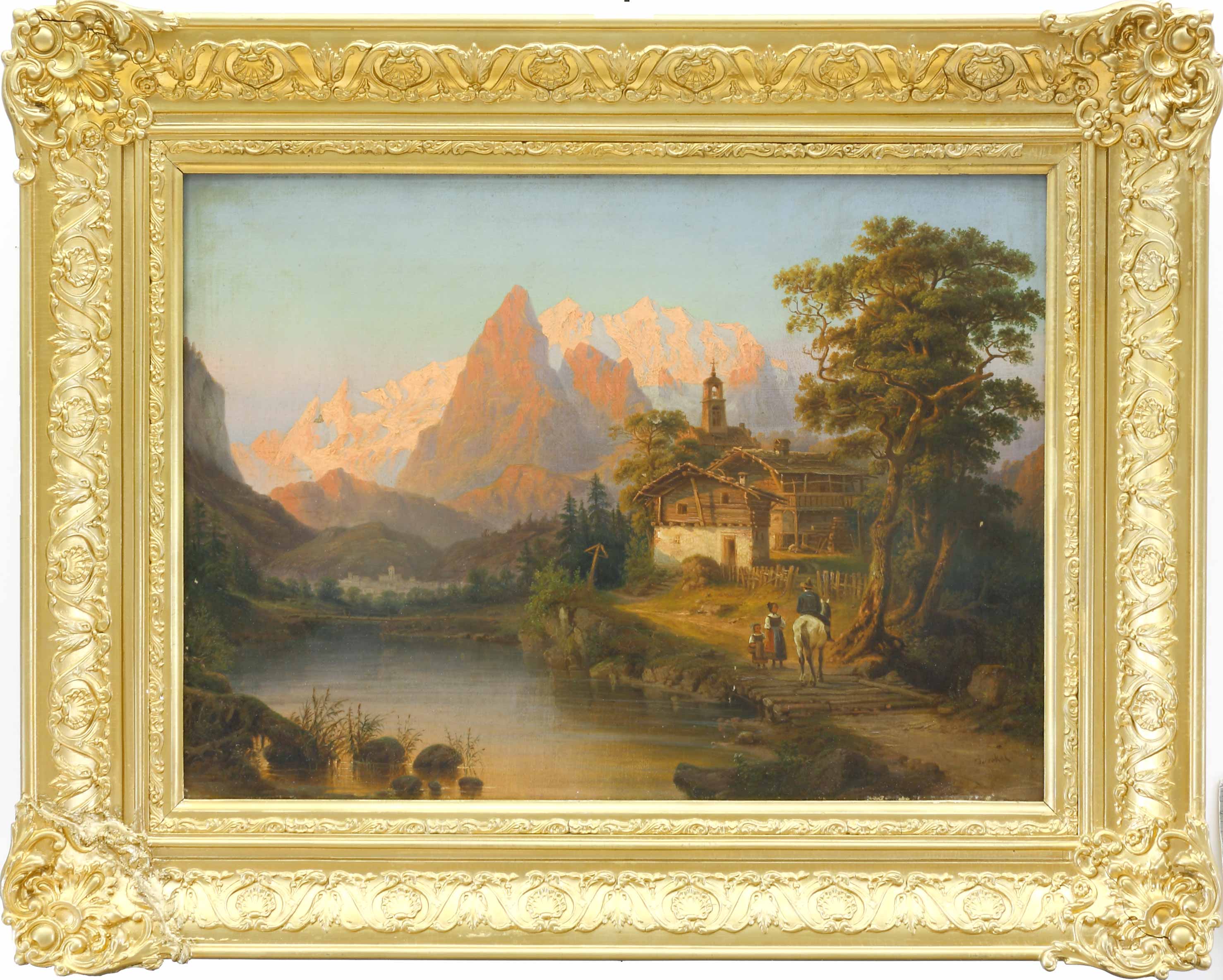 Auktionshaus Quentin Berlin  Gemälde Jaeckel  Heinrich Karl  Das Wetterhorn im Abendrot  von Meiringen aus gesehen