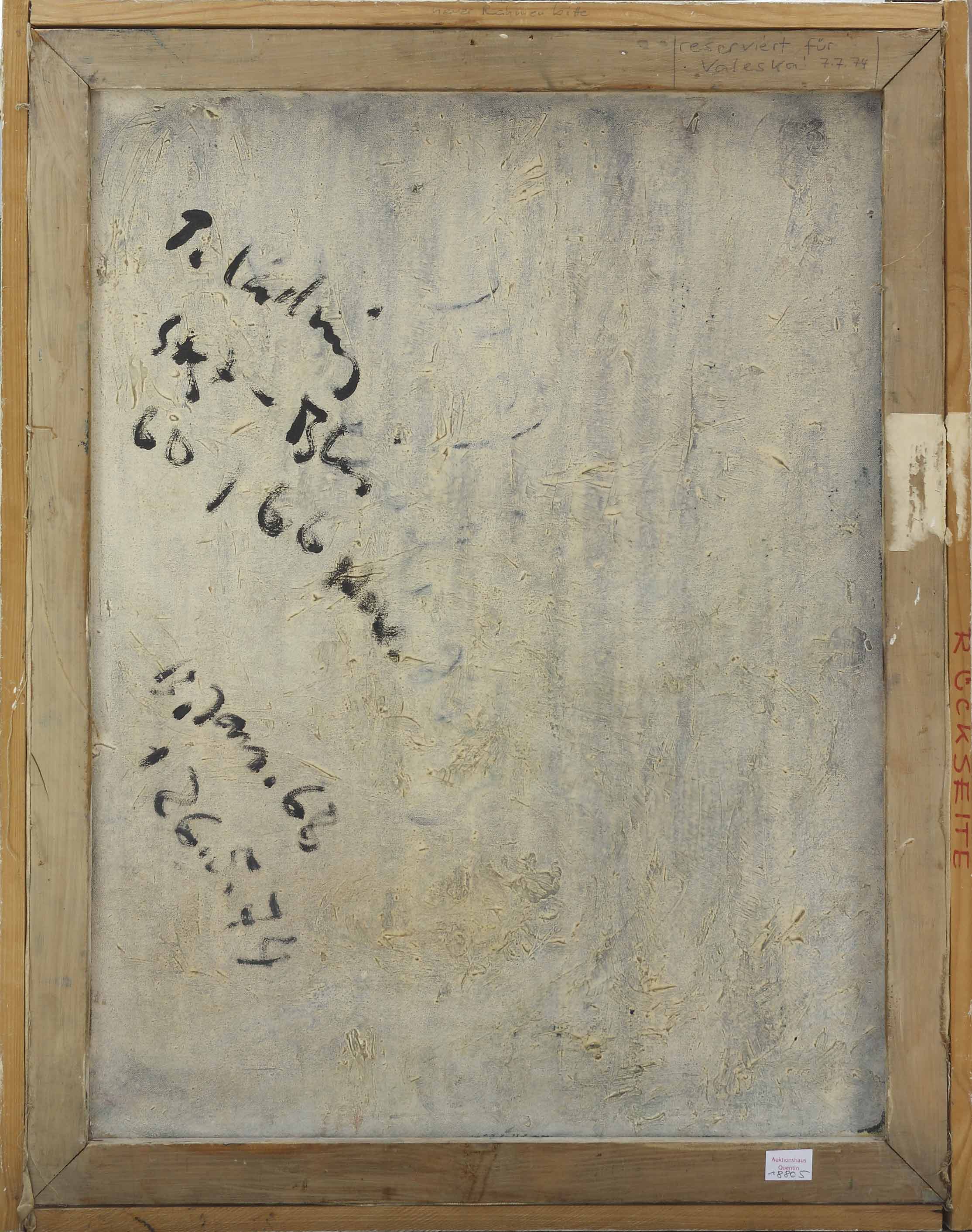 Auktionshaus Quentin Berlin Ladwig  Roland (1935 Wedel - 2014 Berlin) Selbstbildnis. 1974. Ãl auf Leinwand. 85 x 67 cm. Links unten signiert und datiert sowie rÃ¼ckseitig si
