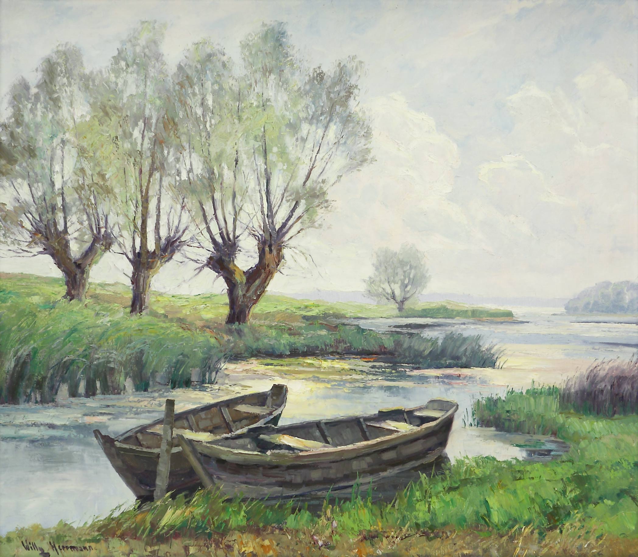 Auktionshaus Quentin Berlin Herrmann  Willy (1895 Berlin - 1963 ebd.) Am Ufer liegende Boote. Um 1938. Ãl auf Leinwand. 70 5 x 80 cm. Links unten signiert. Rahmen etwas besch