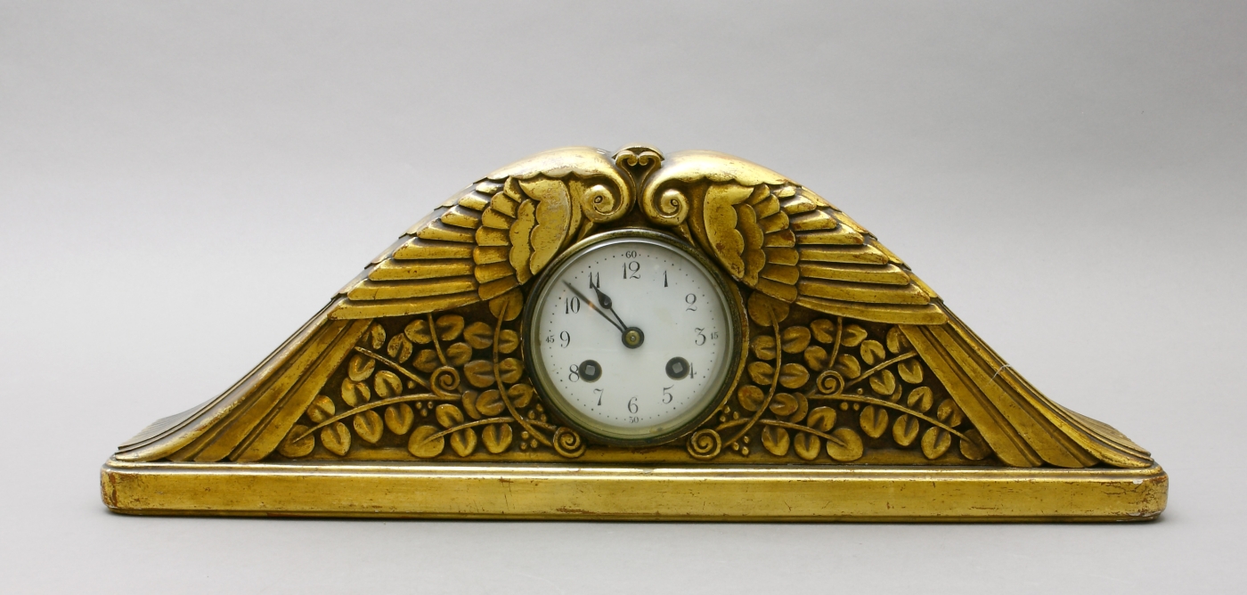Auktionshaus Quentin Berlin Uhr  Kaminuhr  Holz  vergoldet  Jugendstil  Samuel Augustus Marti (1852 - nach 1900)