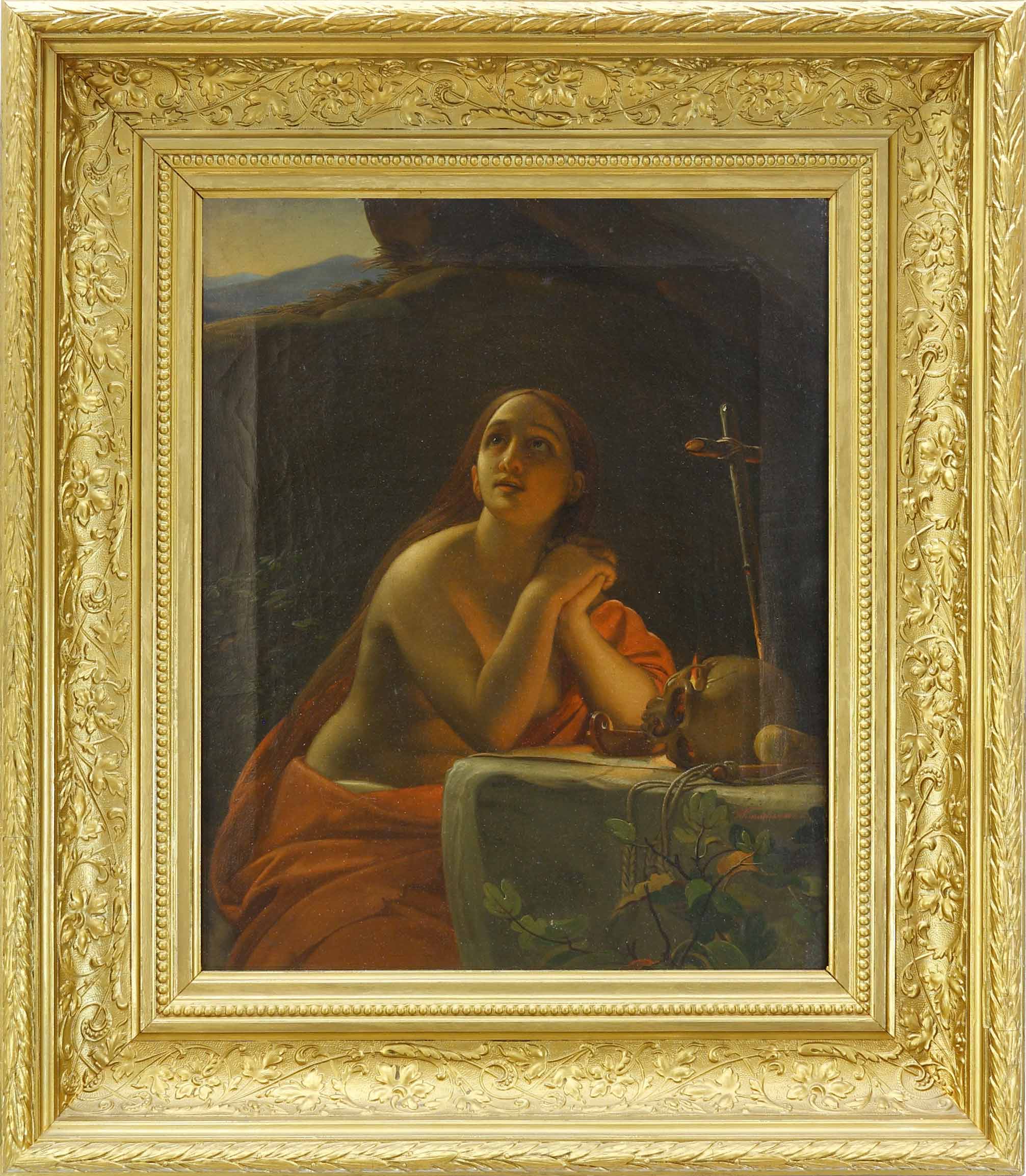 Auktionshaus Quentin Berlin  Gemälde WÃ¼nschmann  Friedrich August (1819 Glauchau â 1889) Die bÃ¼Ãende Magdalena. Ãl auf Leinwand. 43 7 x 35 5 cm. Signiert. Gerahmt. - WÃ