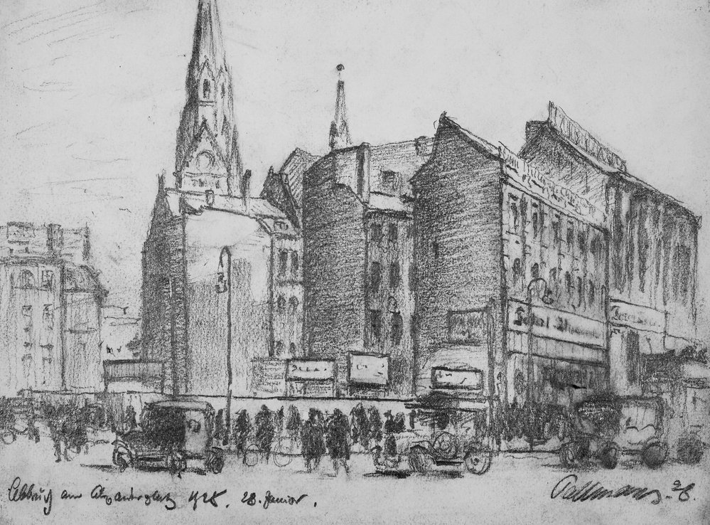 Auktionshaus Quentin Berlin  Zeichnungen Pallmann  Kurt (1886 Berlin - 1952 ebd.) / Abbruch am Alexanderplatz. 28. Januar 1928. Bleistiftzeichnung auf Karton. 23 5 x 31 9 cm. Signiert  datier