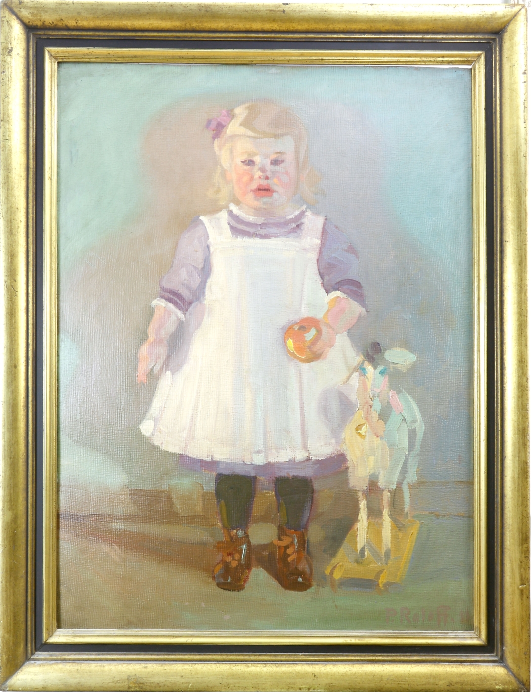 Auktionshaus Quentin Berlin  Gemälde Roloff  Paul  Stehendes kleines MÃ¤dchen mit Holzpferd. (19)11