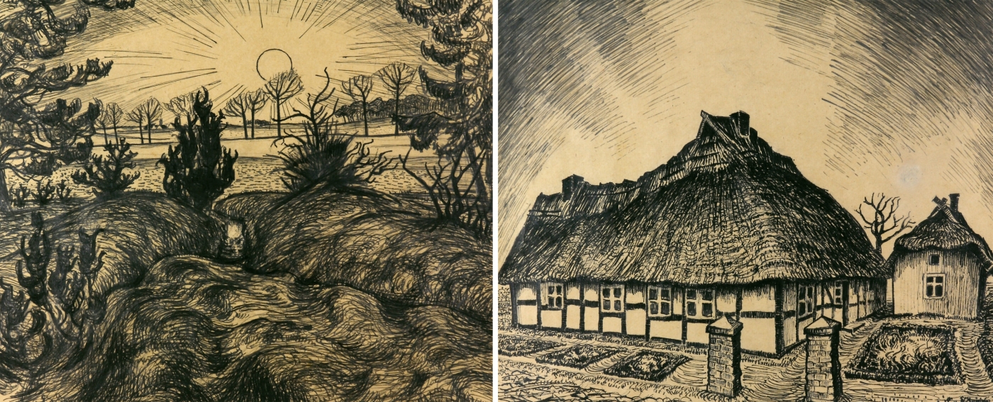 Auktionshaus Quentin Berlin Kameke  Egon von  Riedgedecktes Haus; Sonnenaufgang + 2 Bll.