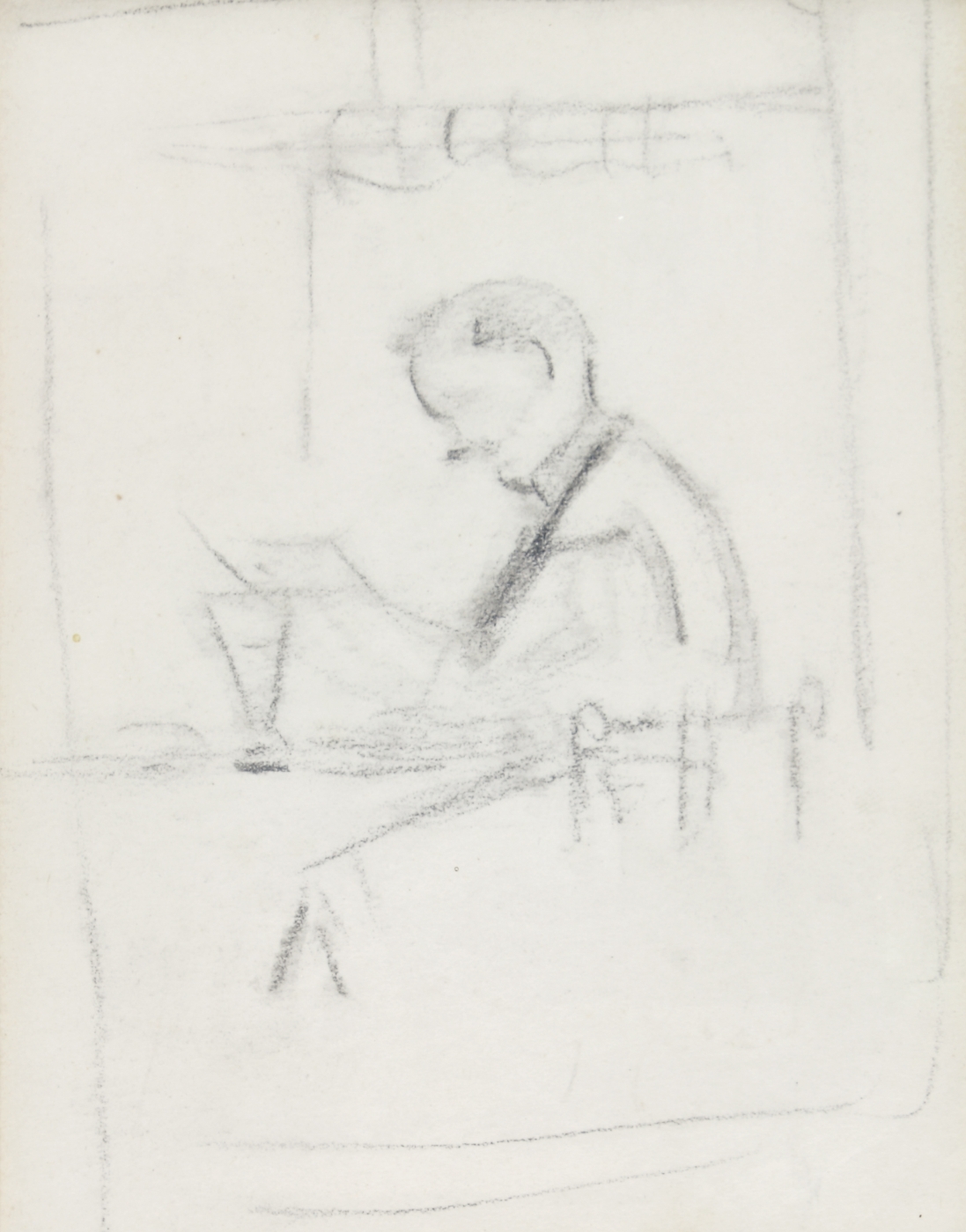 Auktionshaus Quentin Berlin Zille  Heinrich  Studie eines lesenden Mannes am Tisch  mit Glas