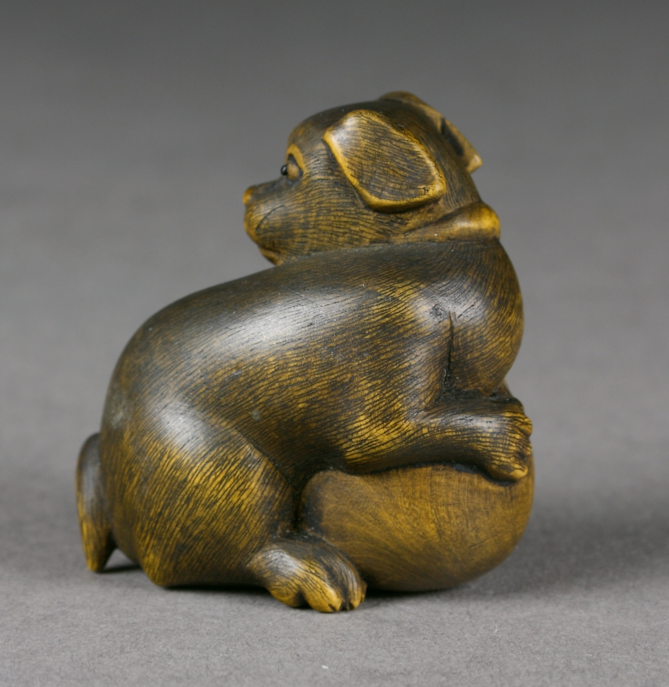 Auktionshaus Quentin Berlin  Kunstgewerbe Japan  Netsuke  Buchsbaum  20. Jh.  Sitzender Hund