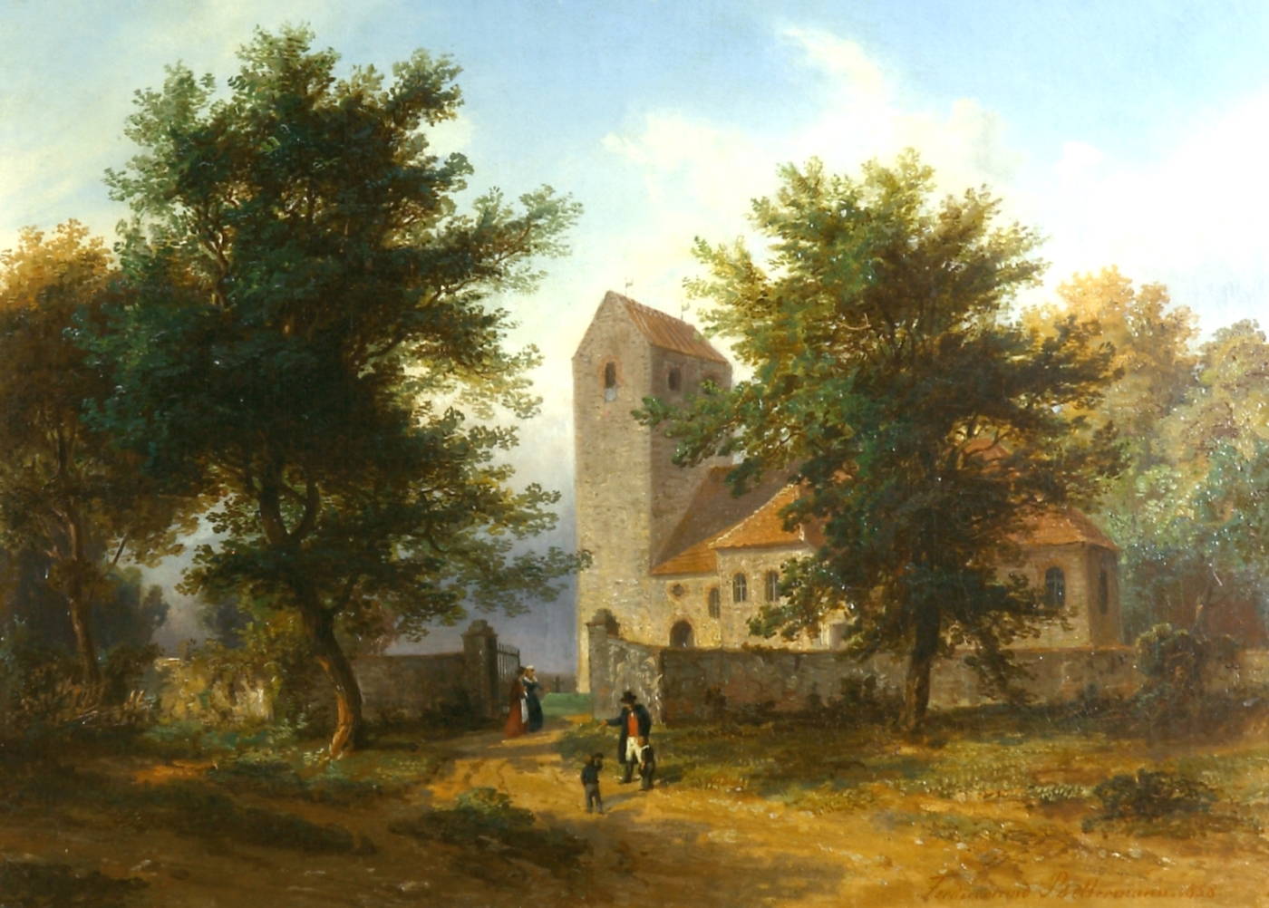 Auktionshaus Quentin Berlin  Gemälde Bellermann  Ferdinand Konrad  Romanische Feldsteinkirche. 1858