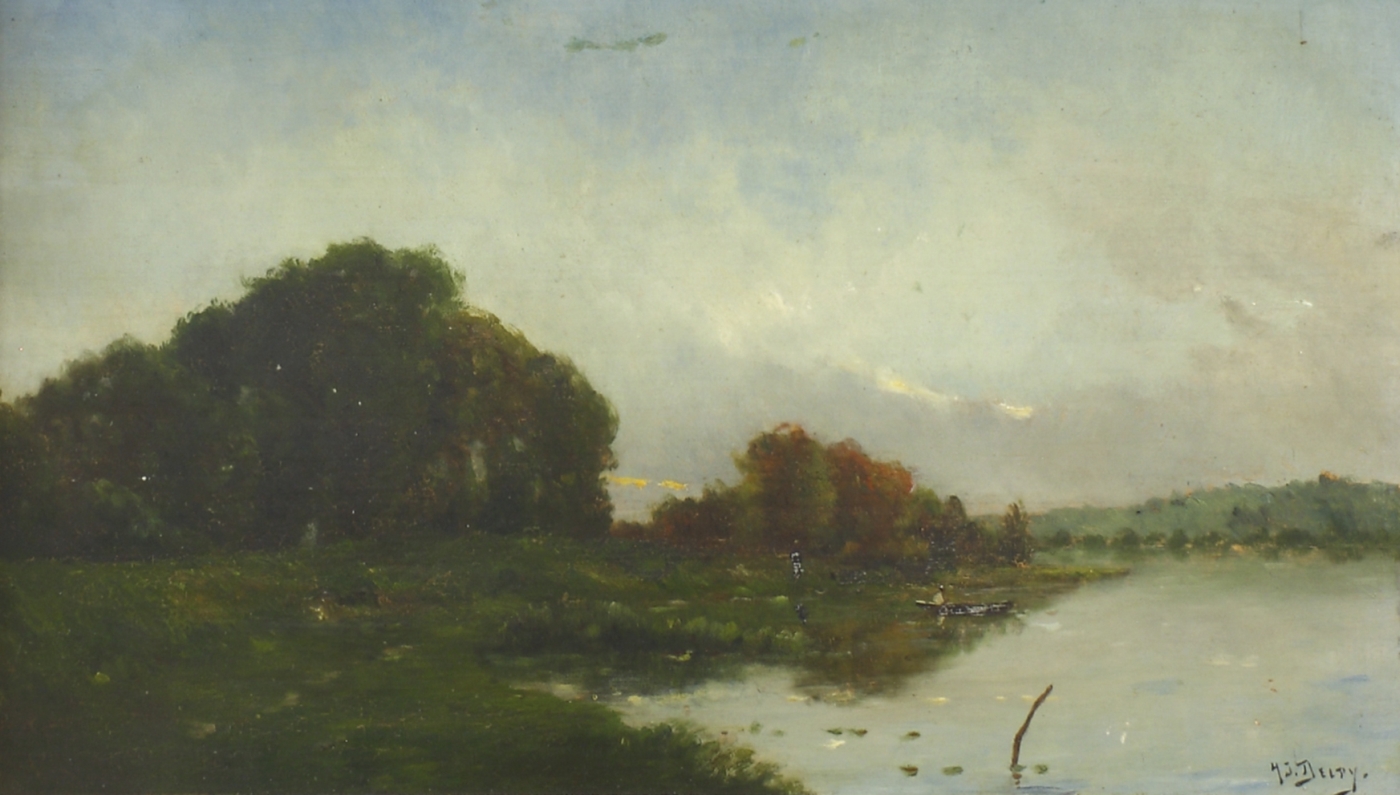 Auktionshaus Quentin Berlin Delpy  Jacque Henri  FluÃlandschaft mit Boot und figÃ¼rlicher Staffage