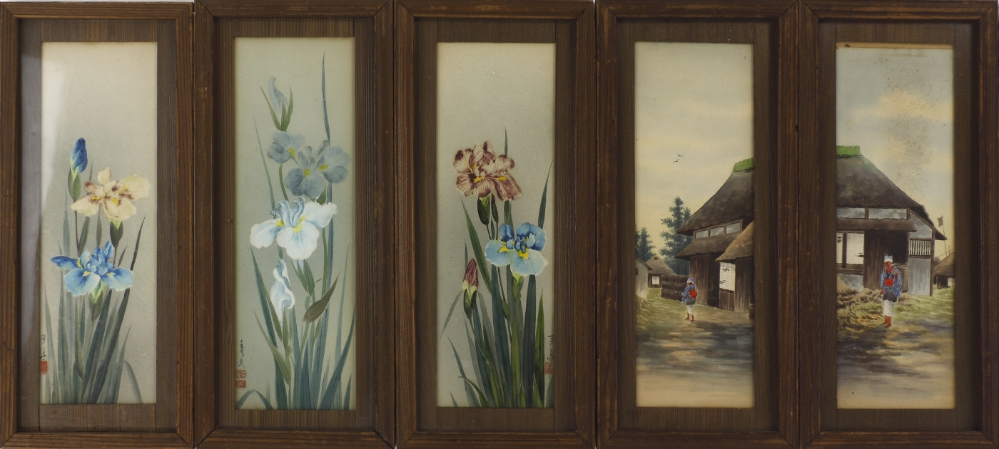 Auktionshaus Quentin Berlin  Kunstgewerbe Japan  Zeichnungen  Meji  3 + 2 Stück  Irisdekor