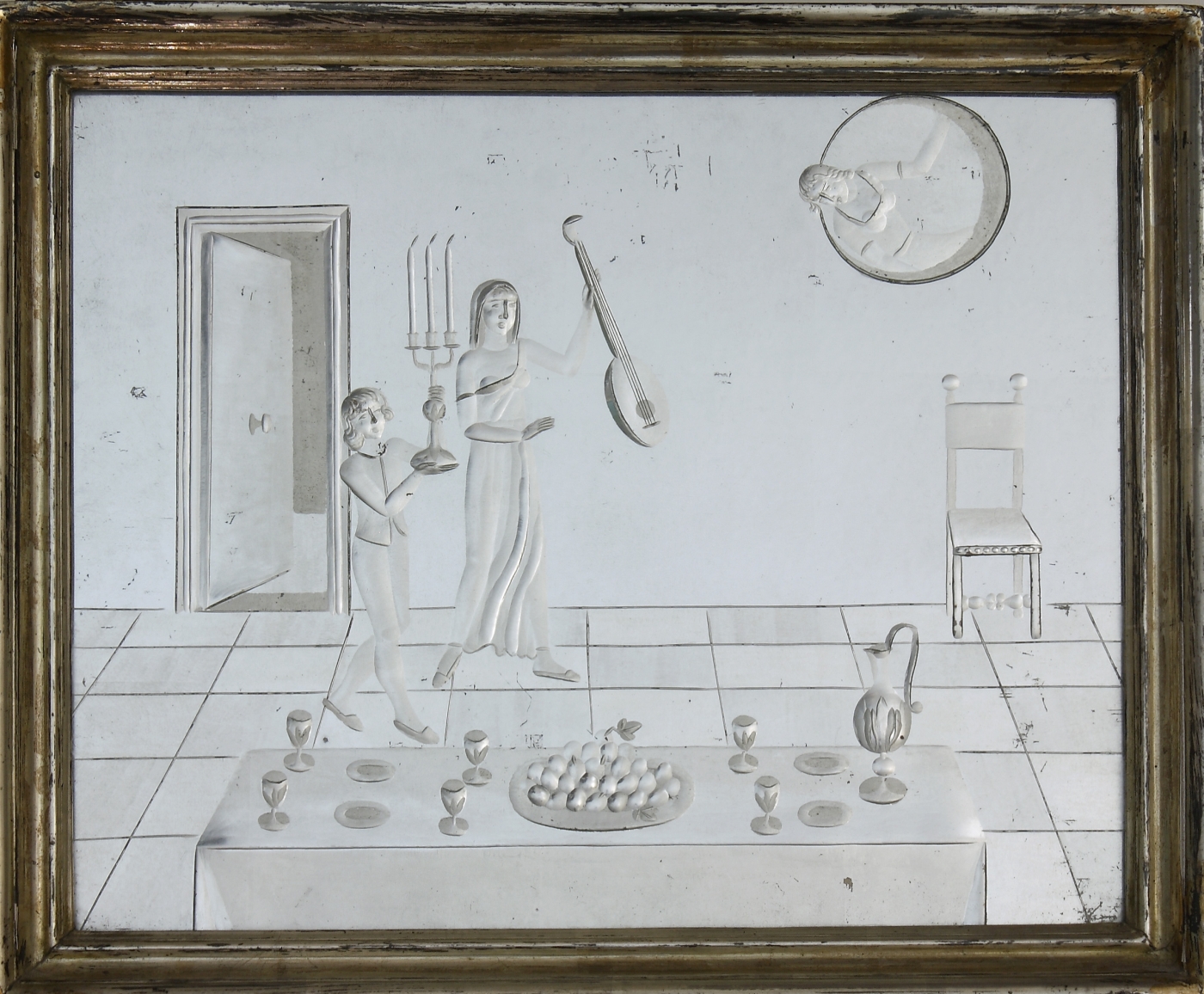 Auktionshaus Quentin Berlin Wandbild  Interieur mit gedecktem Tisch und zwei Personen