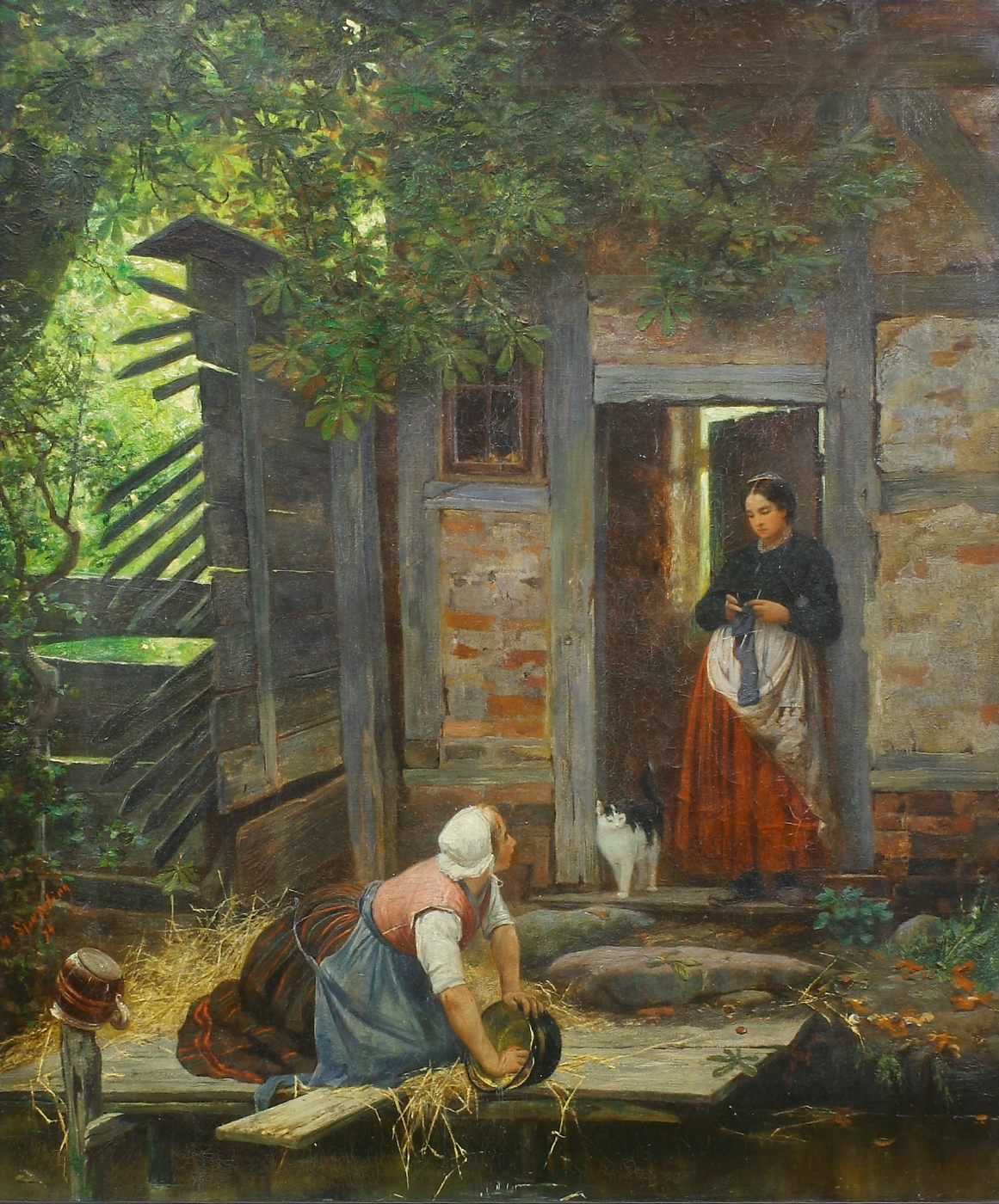 Auktionshaus Quentin Berlin  Gemälde Sperling  Heinrich  Zwei Frauen und Katze bei einem alten Haus. (18)74