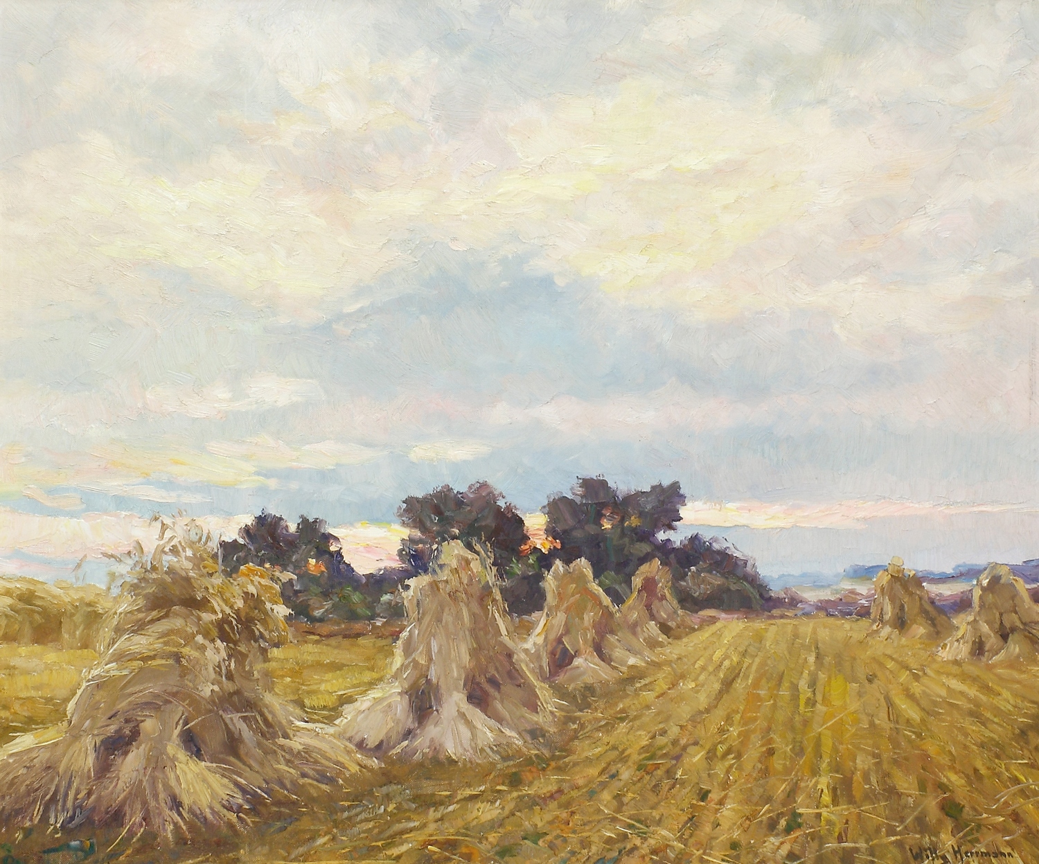 Auktionshaus Quentin Berlin  Gemälde Herrmann  Willy  Korngarben in der Abendsonne. Nach 1945