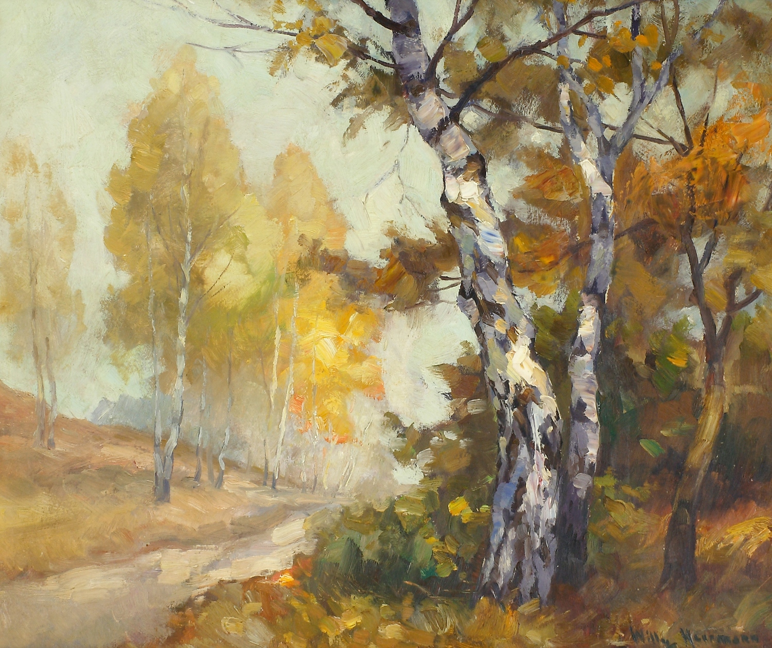 Auktionshaus Quentin Berlin  Gemälde Herrmann  Willy  Birken im Herbst. Nach 1945
