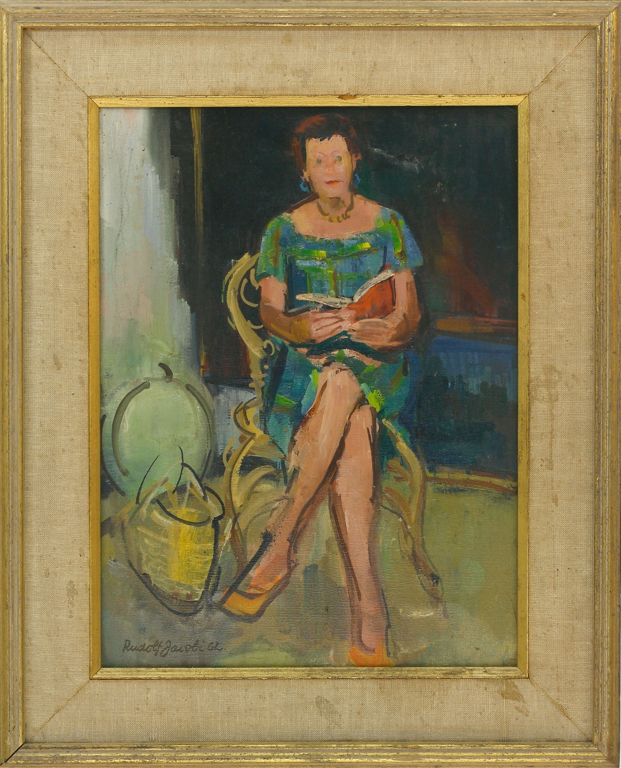 Auktionshaus Quentin Berlin  Gemälde Jacobi  Rudolf  Sitzende Frau mit Buch. 1962.