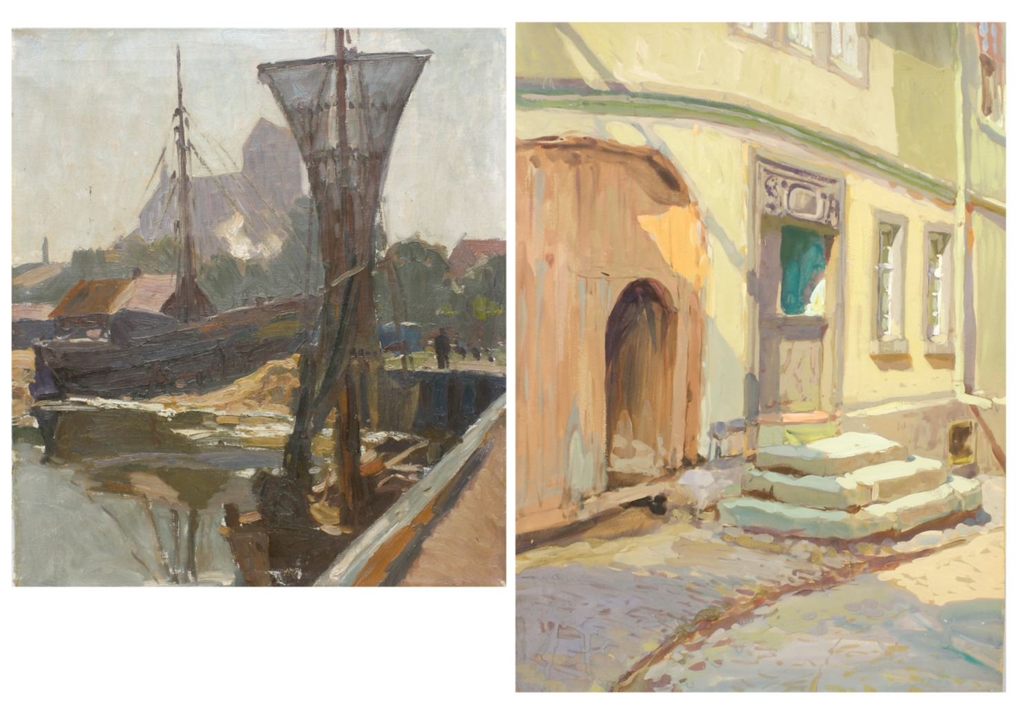 Auktionshaus Quentin Berlin  Gemälde Liedtke  Alfred  Sonnenbeschienenes Portal + 1 unsigniertes Gemälde des Künstlers  Wismar