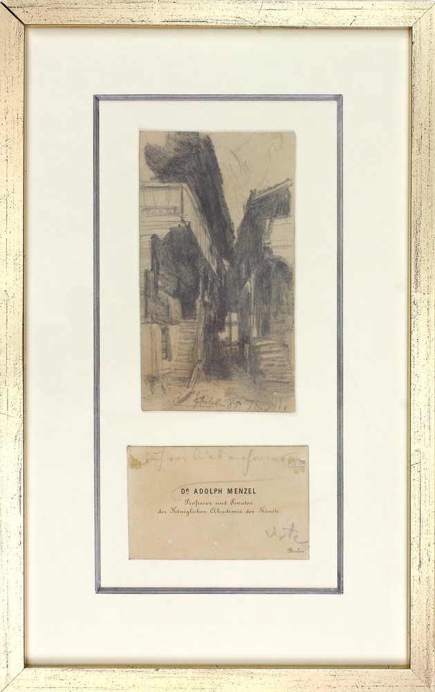 Auktionshaus Quentin Berlin  Zeichnungen Menzel  Adolph von  Eng beieinander liegende Schweizer HÃ¤user. Interlaken (18)85