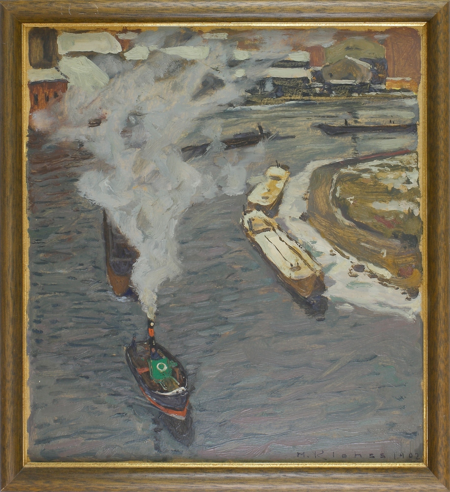 Auktionshaus Quentin Berlin  Gemälde Klohss  Hans  KÃ¤hne auf der Spree (?). 1902