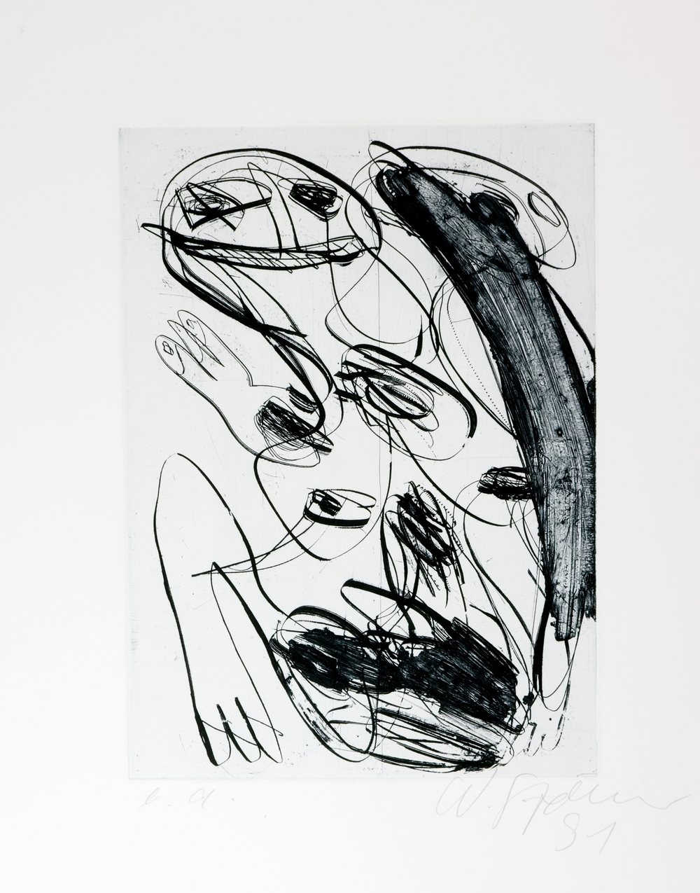 Auktionshaus Quentin Berlin  Künstlergrafik Stöhrer  Walter (1937 Stuttgart - 2000 Scholterupp) / Komposition (o. T.). Radierung. 29 7 x 21 4 cm. 1991. Signiert  datiert und nummeriert  e.a. . 
