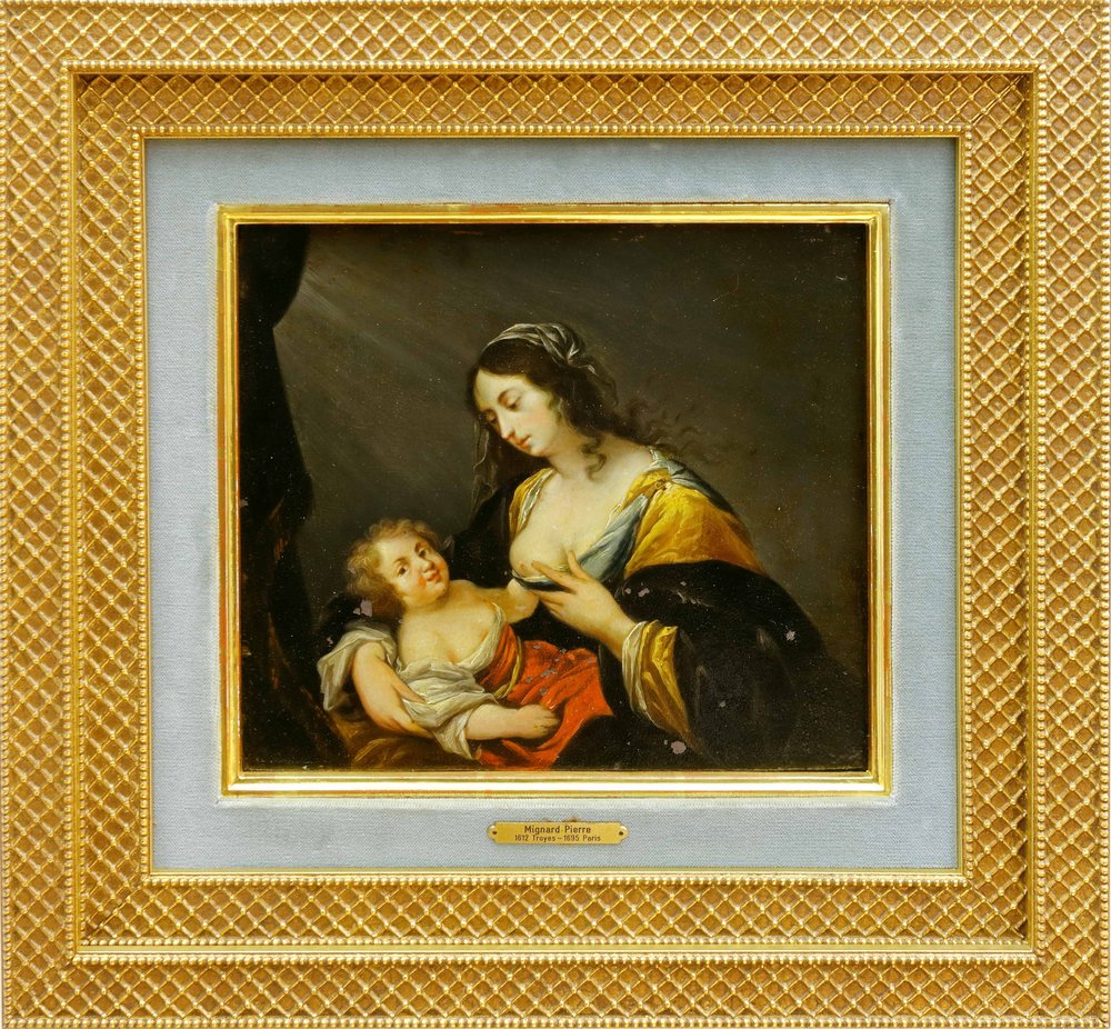 Auktionshaus Quentin Berlin  Gemälde Mignard  Pierre  Umkreis  Maria mit dem Jesuskind (Maria lactans)