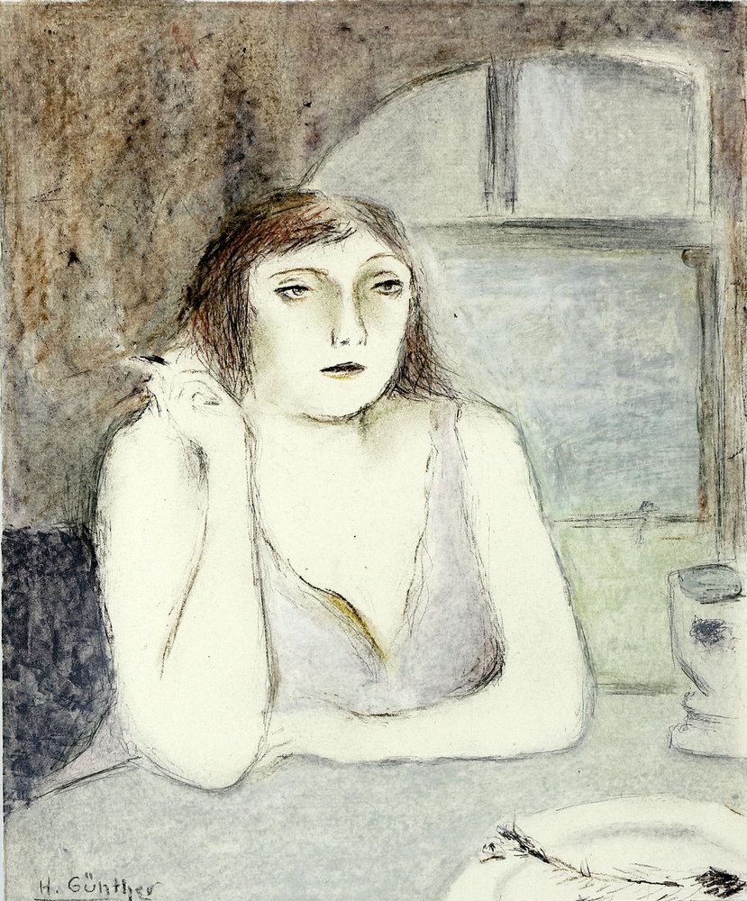 Auktionshaus Quentin Berlin  Zeichnungen Günther  Herta  Mädchen am Tisch (1977)