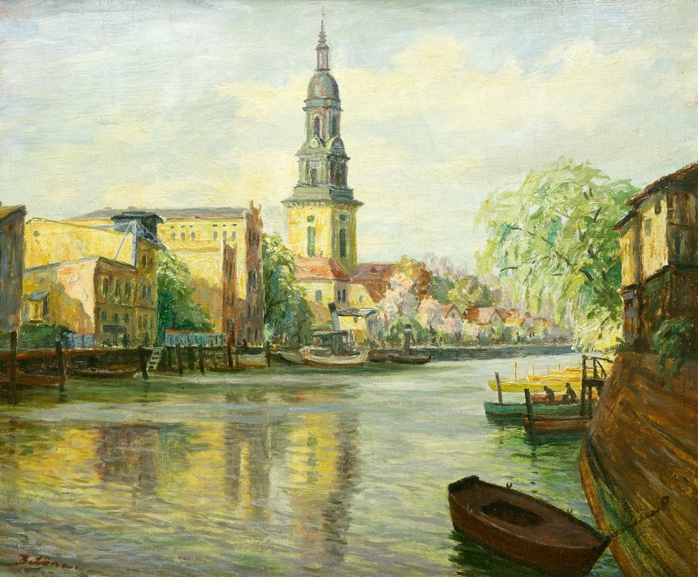 Auktionshaus Quentin Berlin  Gemälde Betyna  Paul  Blick auf Potsdam mit der Heilig-Geist-Kirche